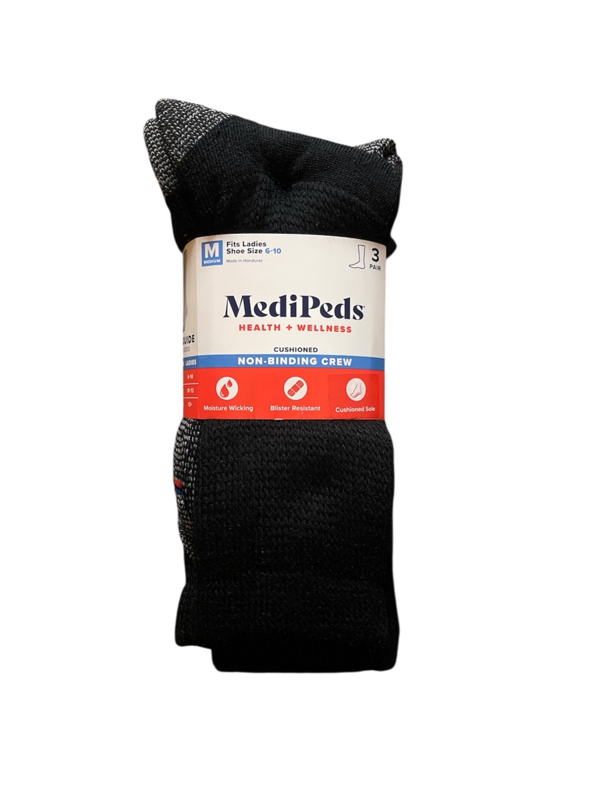 MediPeds Womens Cushioned Non-Binding Crew 3 Pair Size 6-10