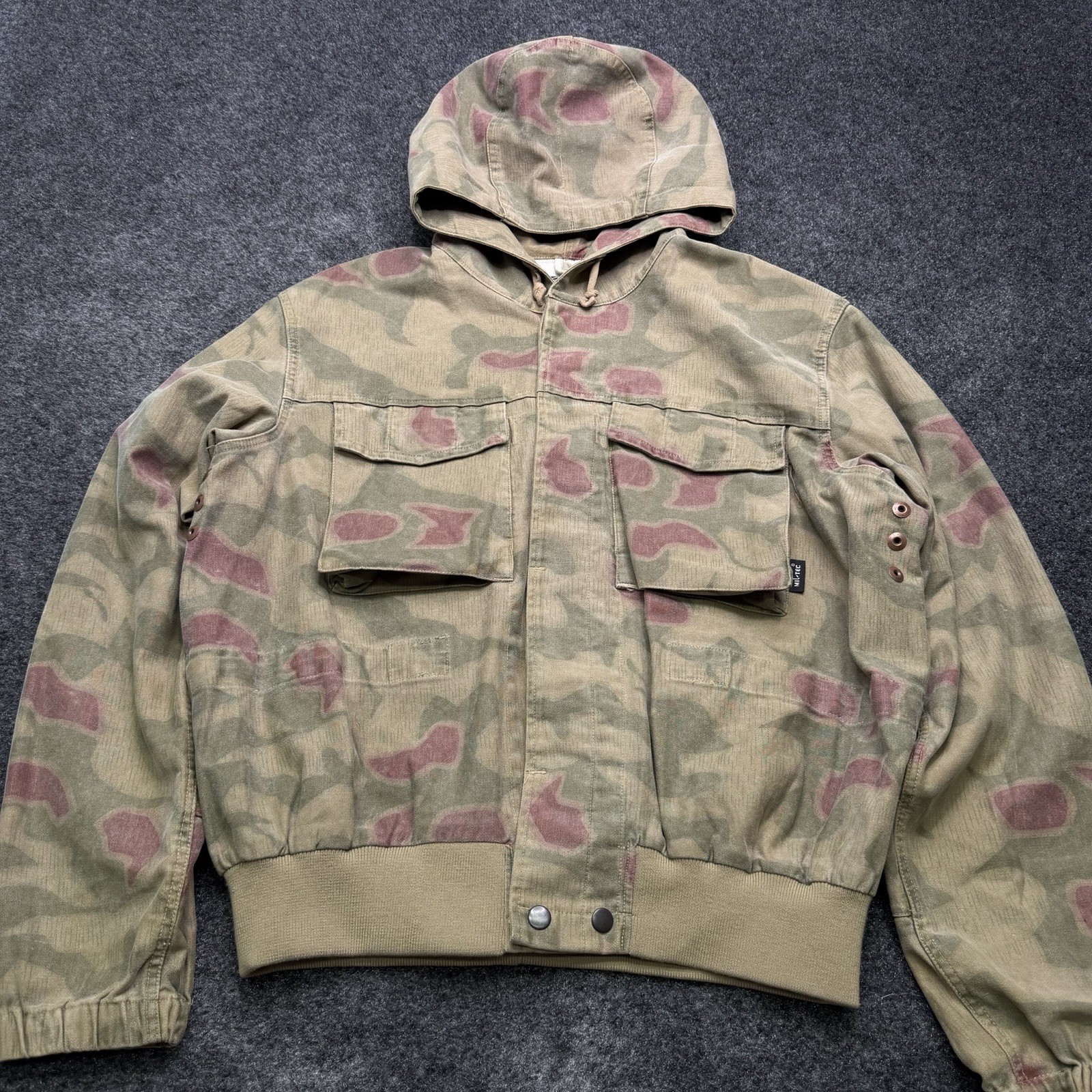 Vintage Mil-tec Sturm Australian Swamp Multi Camo Hooded Canvas Field Jacket LG