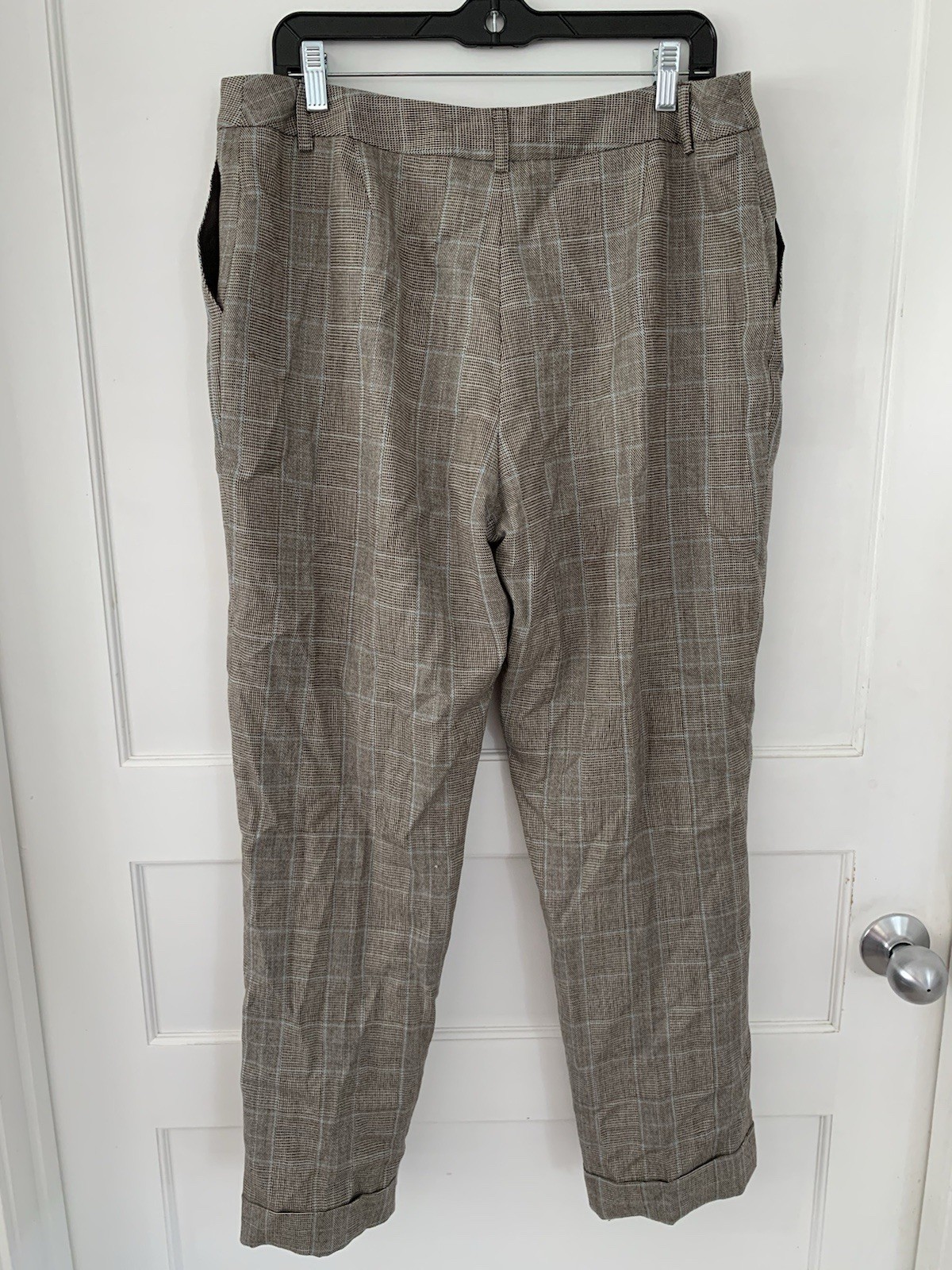 Harve Benard Wool Pants Size 14 Plaid Vintage Brown/blue/tan Zipper Cuffed