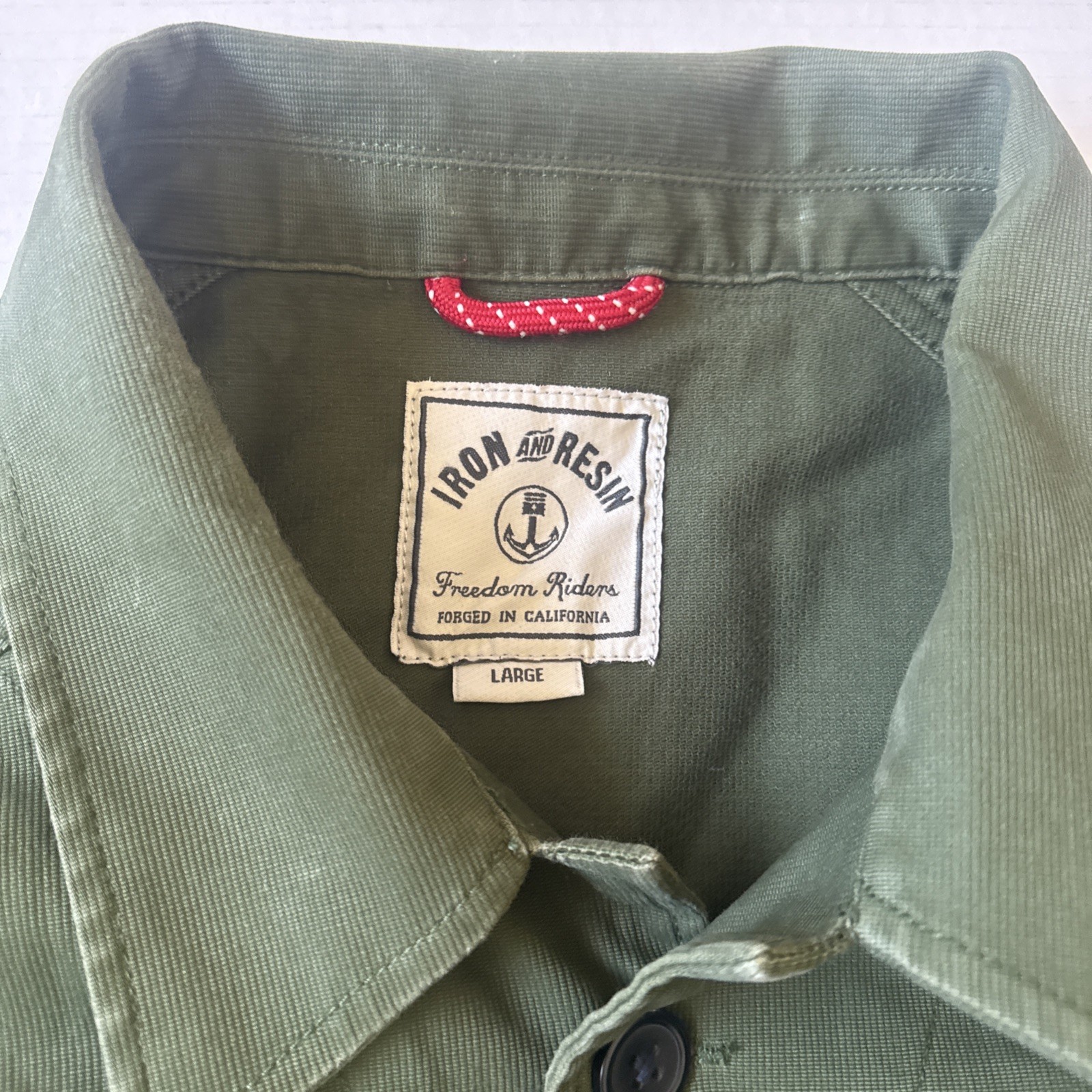 Iron and Resin Men’s Jacket Size Large Freedom Riders Olive Green VG See Pics