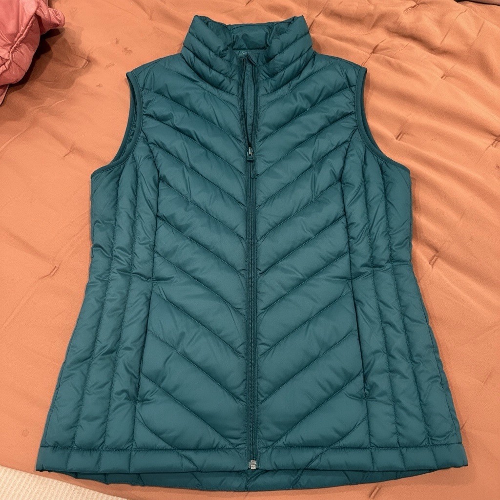 32 Degrees Heat Women’s Teal Stand-Up Collar Full Zip Mid-Length Puffer Vest, S