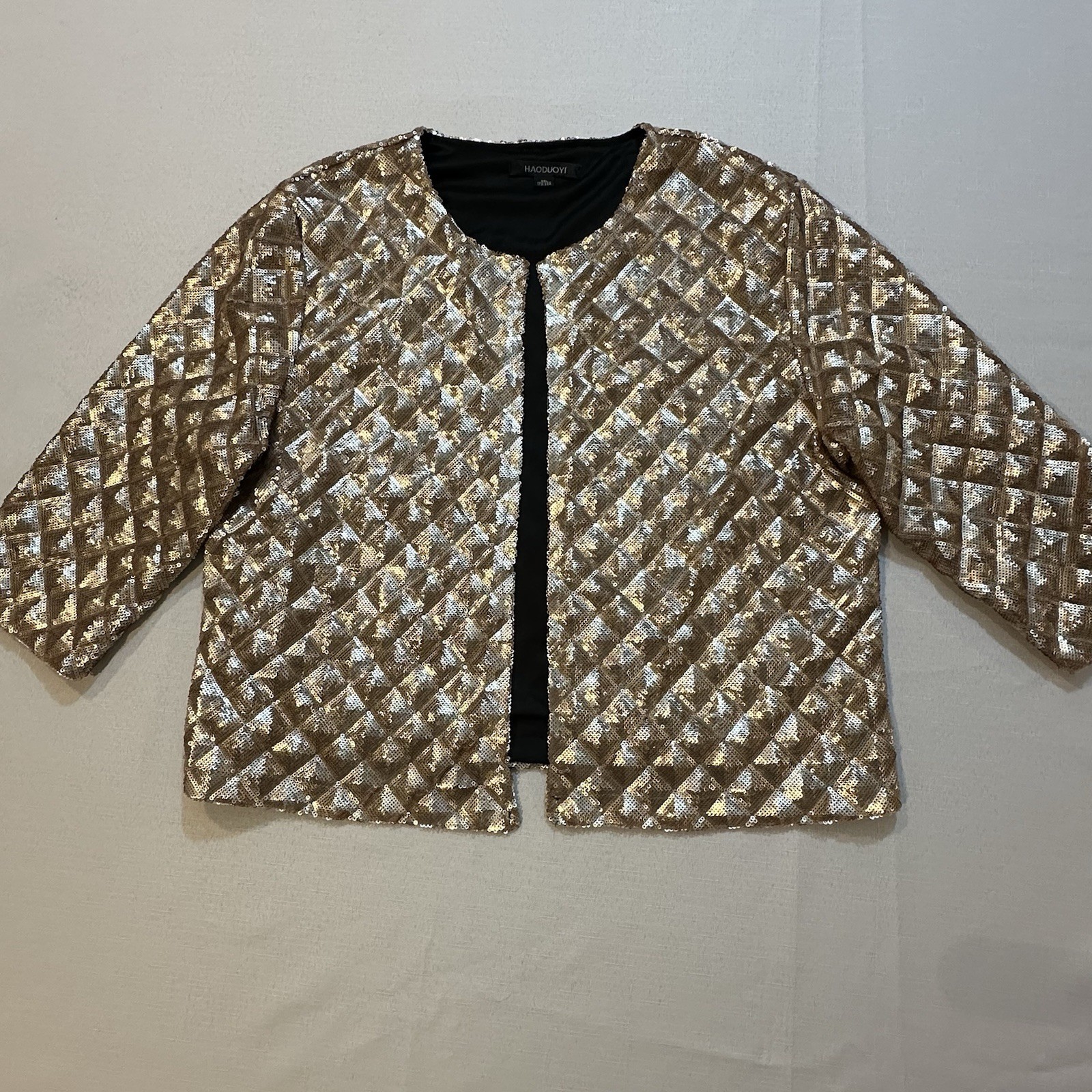 HAODUOYI Gold Sequin Open Front Jacket Blazer Women’s 2XL Party Evening Glam