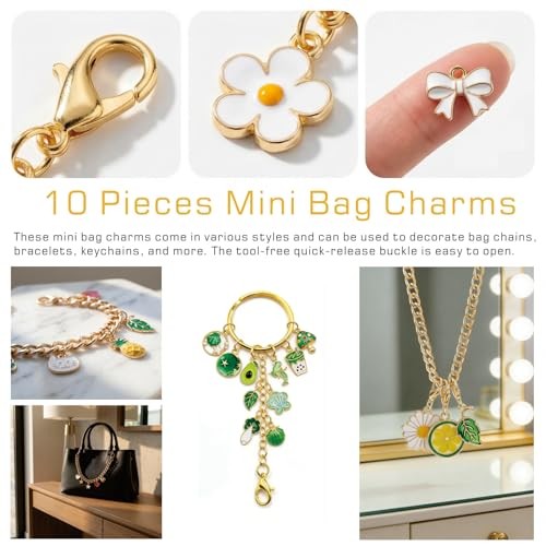 14pcs Gold Purse Chain Strap Set with Cute Mini Bag Charms &nti-Theft Zipper A