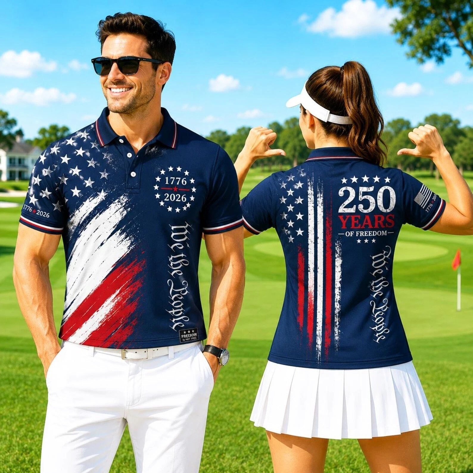 We The People Golf Polo For Men, 1776–2026 250th Anniversary Patriotic Shirt