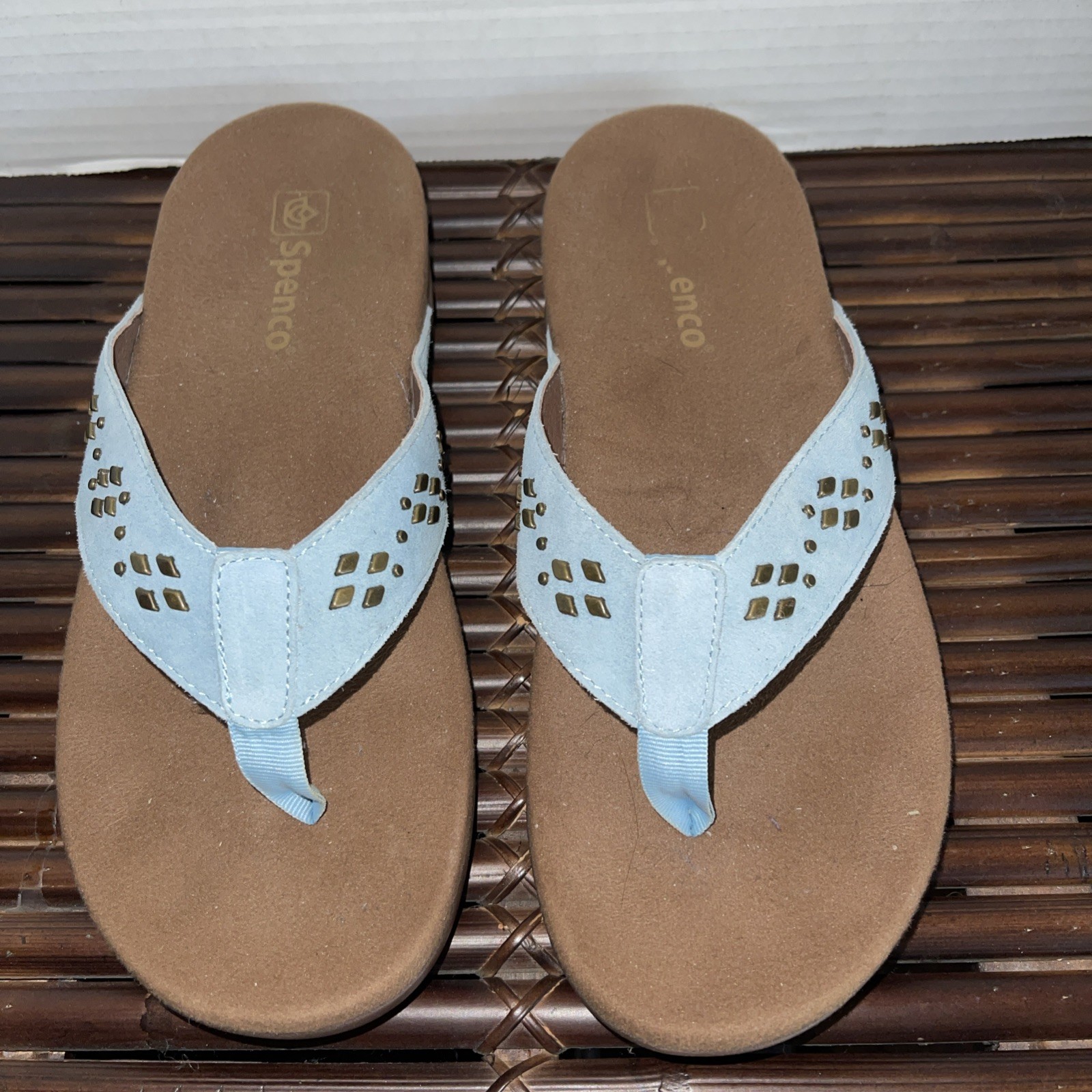 Spenco Women’s Laguna Stud Slide Sandal Blue Suede 8.5D