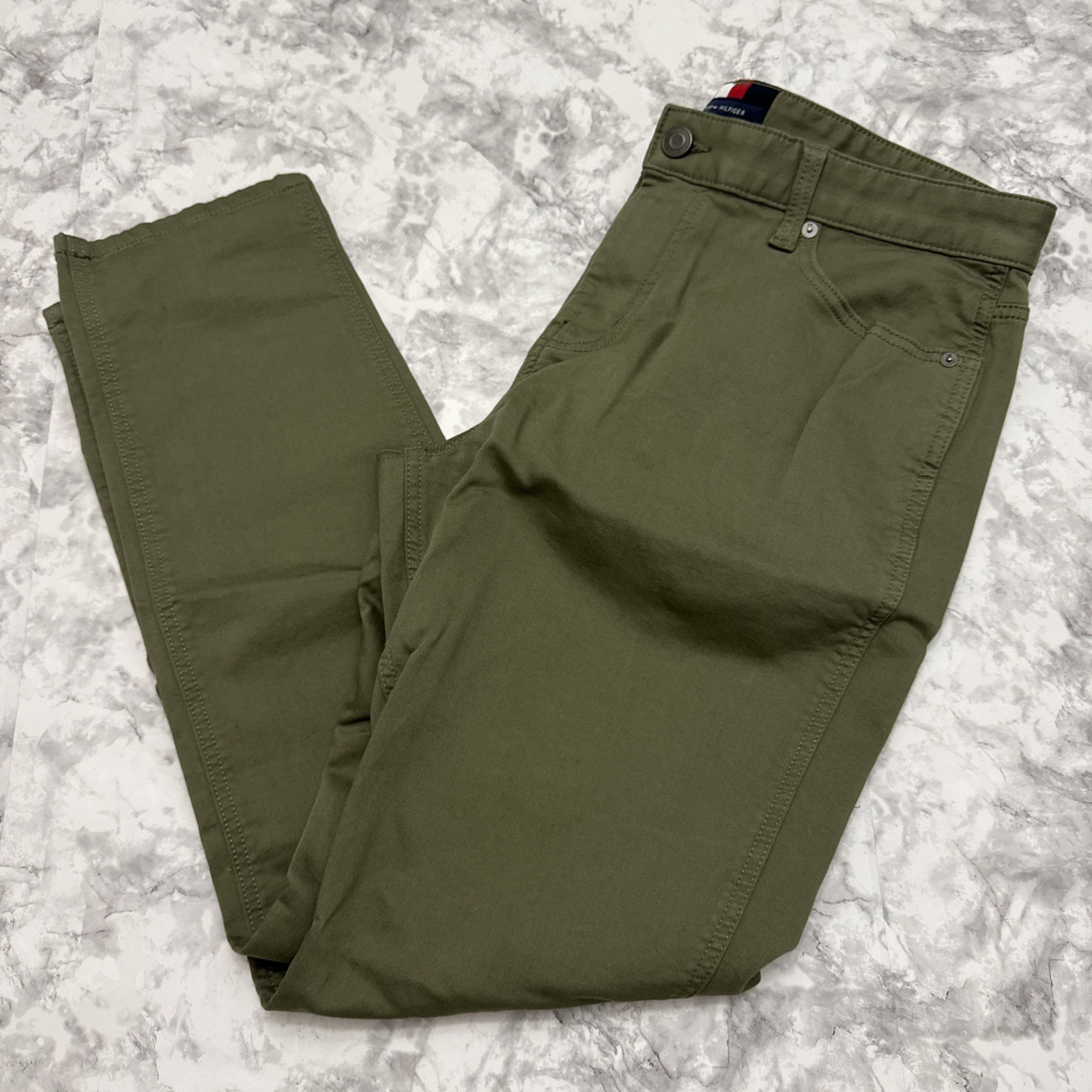 Tommy Hilfiger THFlex Men’s Olive Green Chino Size 34×32 Stretch Straight Slim