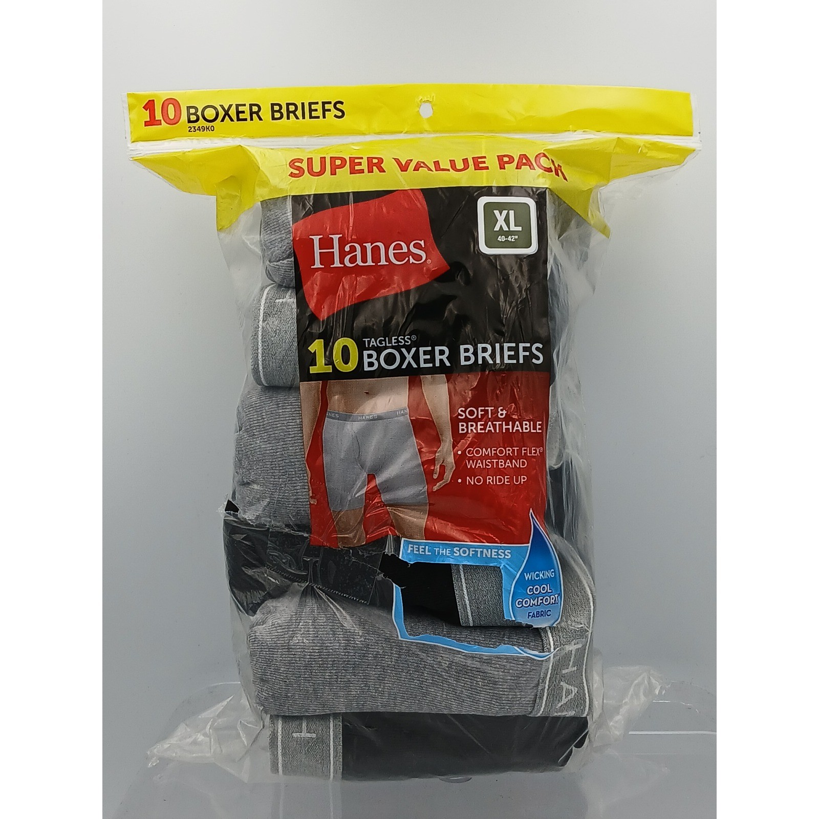 Hanes Mens 10 Pack Tagless Boxer Briefs XL 40-42 Comfort Flex No Ride Up 2349K0