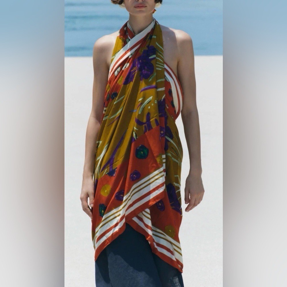 Zara Multicolored Printed Floral Scarf 100 cm x 200 cm