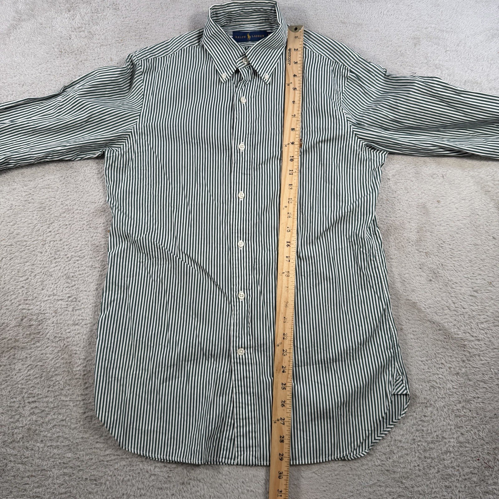Polo Ralph Lauren Shirt Men Small Green Stripe Button Down Flesh Pony 14.5 32-33