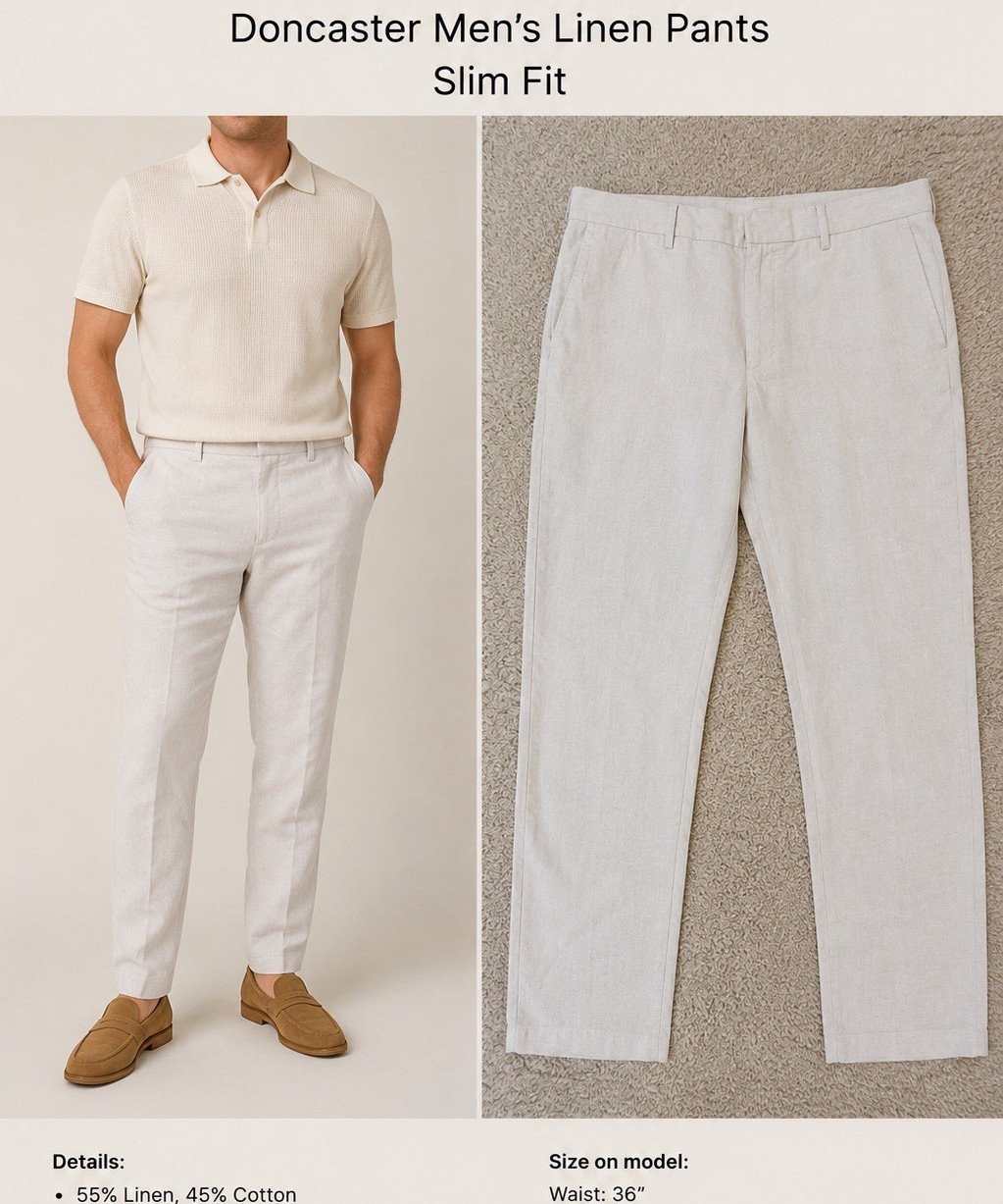 Perry Ellis Portfolio Men’s Linen Blend Slim Fit Pants White 36×30