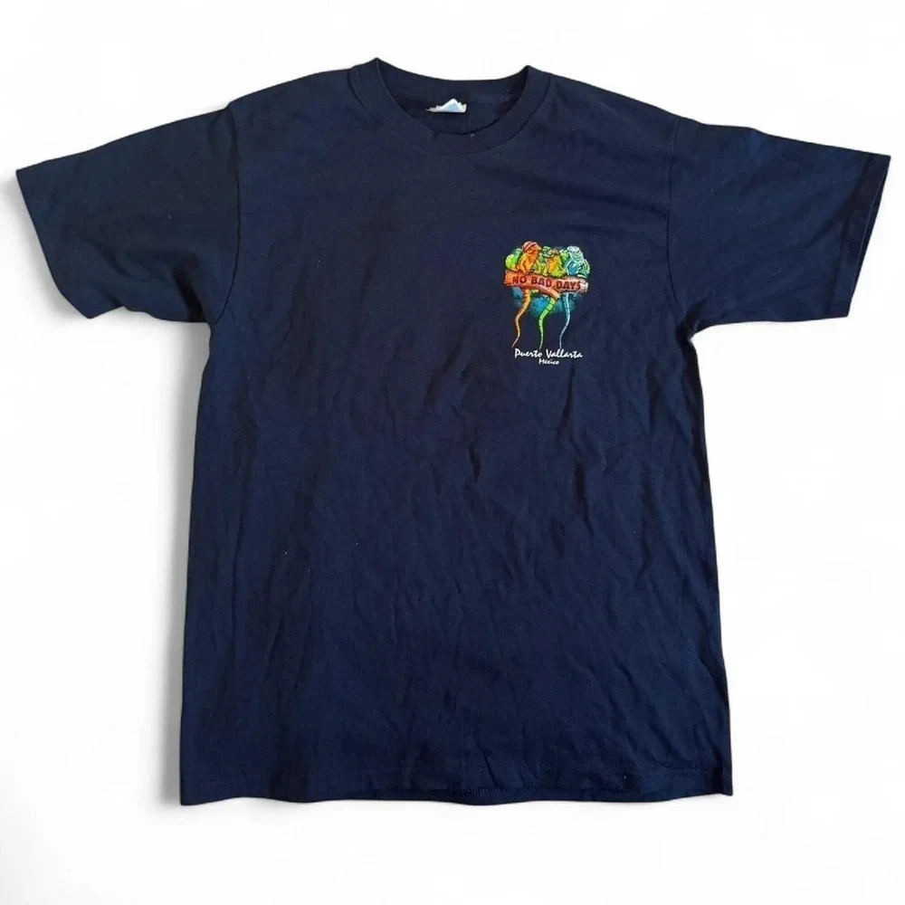 Vintage Puerto Vallarta No Bad Days Graphic Tee, Navy Blue, Size M – 90s Retro