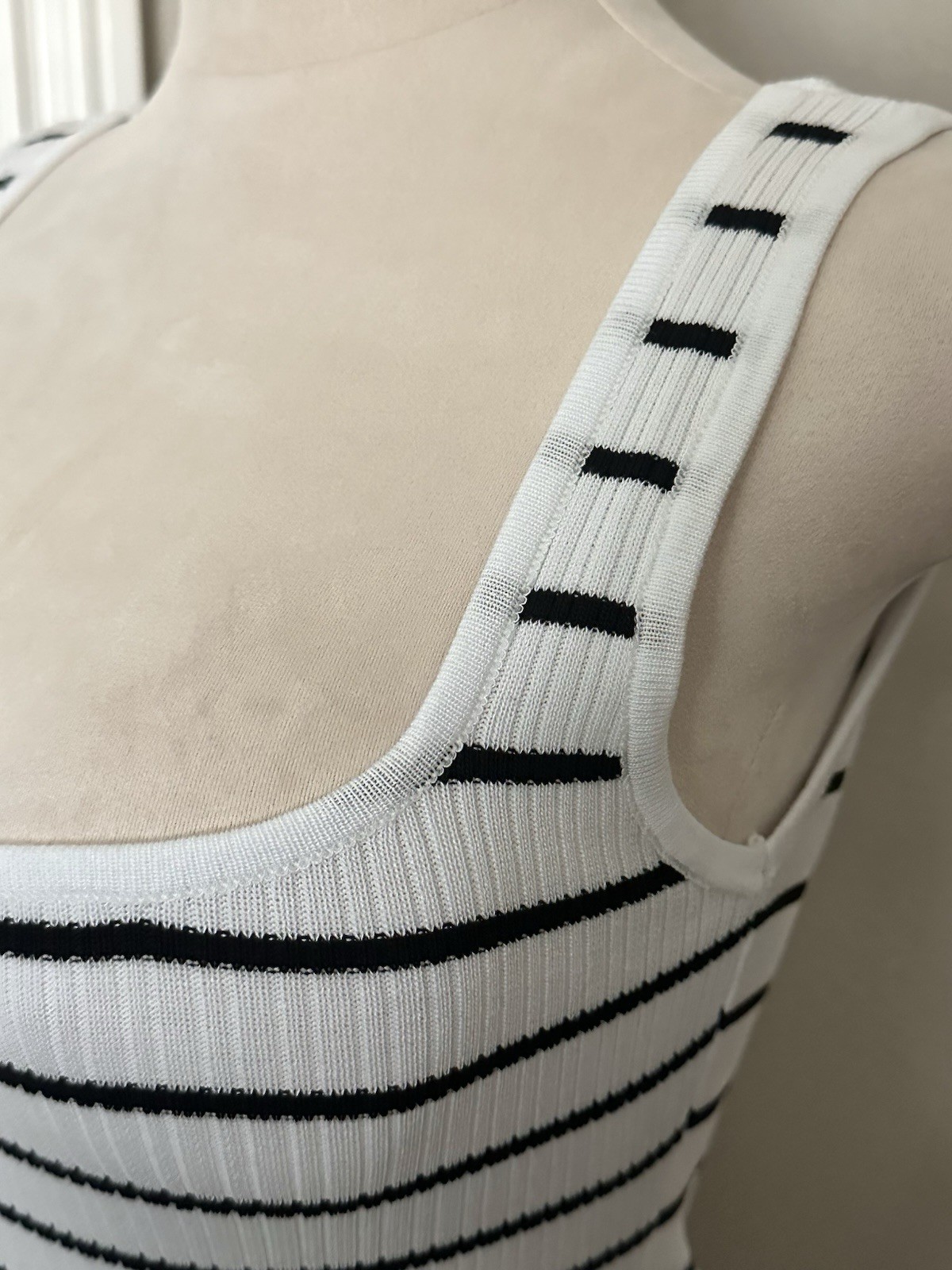Fashion Nova White & Black Striped Sleeveless Ribbed Maxi Dress w/ Low Back Sz S