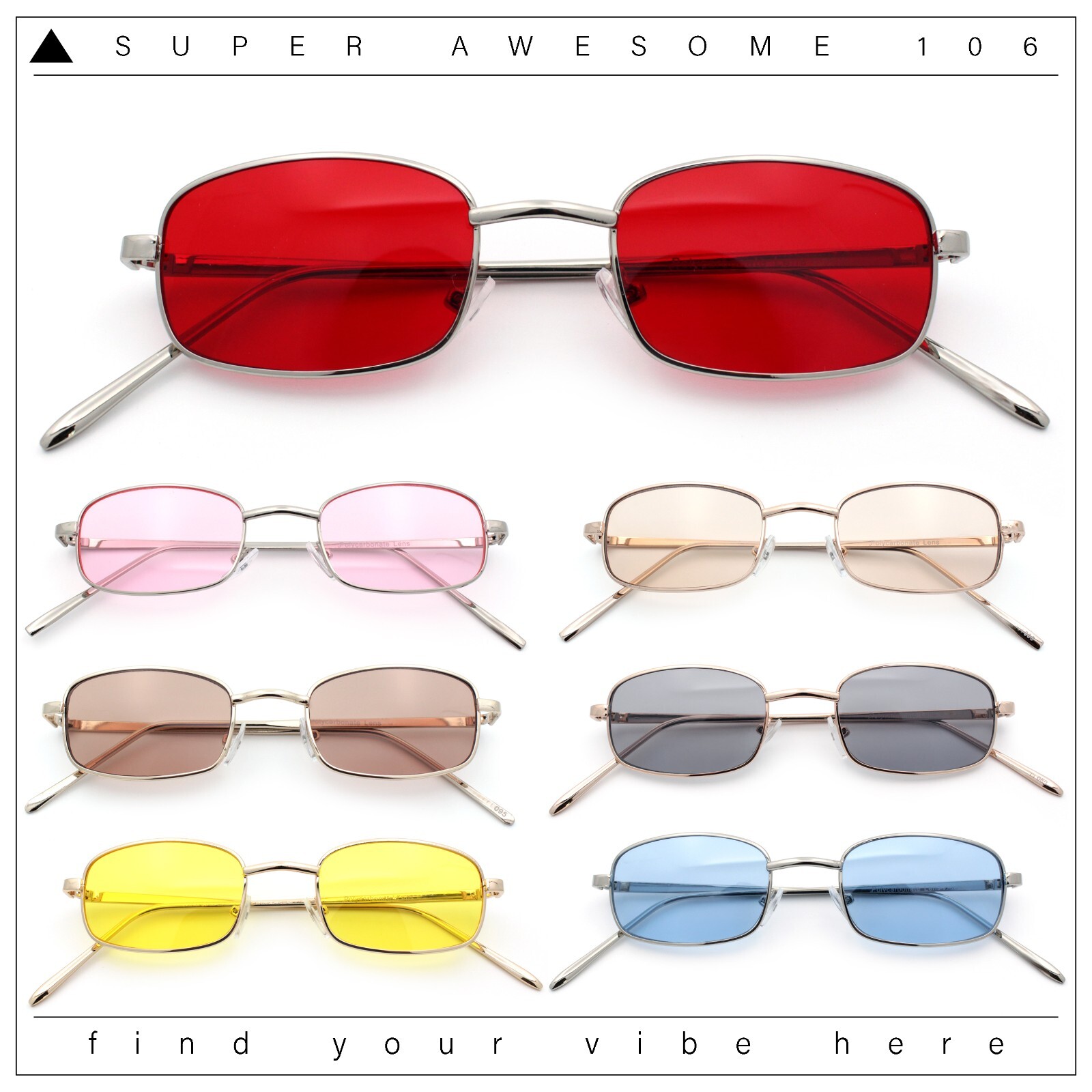 Mens Small Snug Narrow Rectangular Pimp Metal Rim Sunglasses