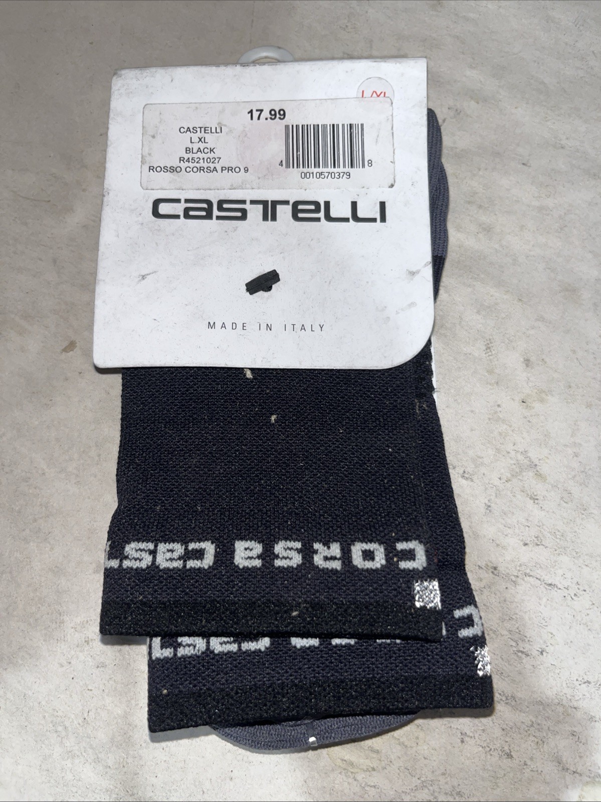 Size L/XL- Castelli Black Rosso Corsa Pro 9 Sock 1 Pair With Defects