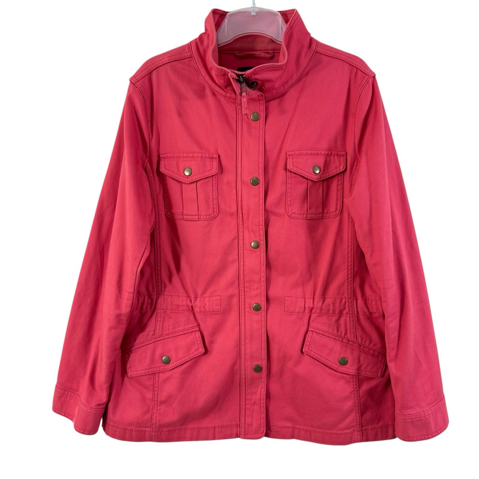 TALBOTS Jacket L Safari Field Utility Button Zip Up Twill Cotton Tencel Orange