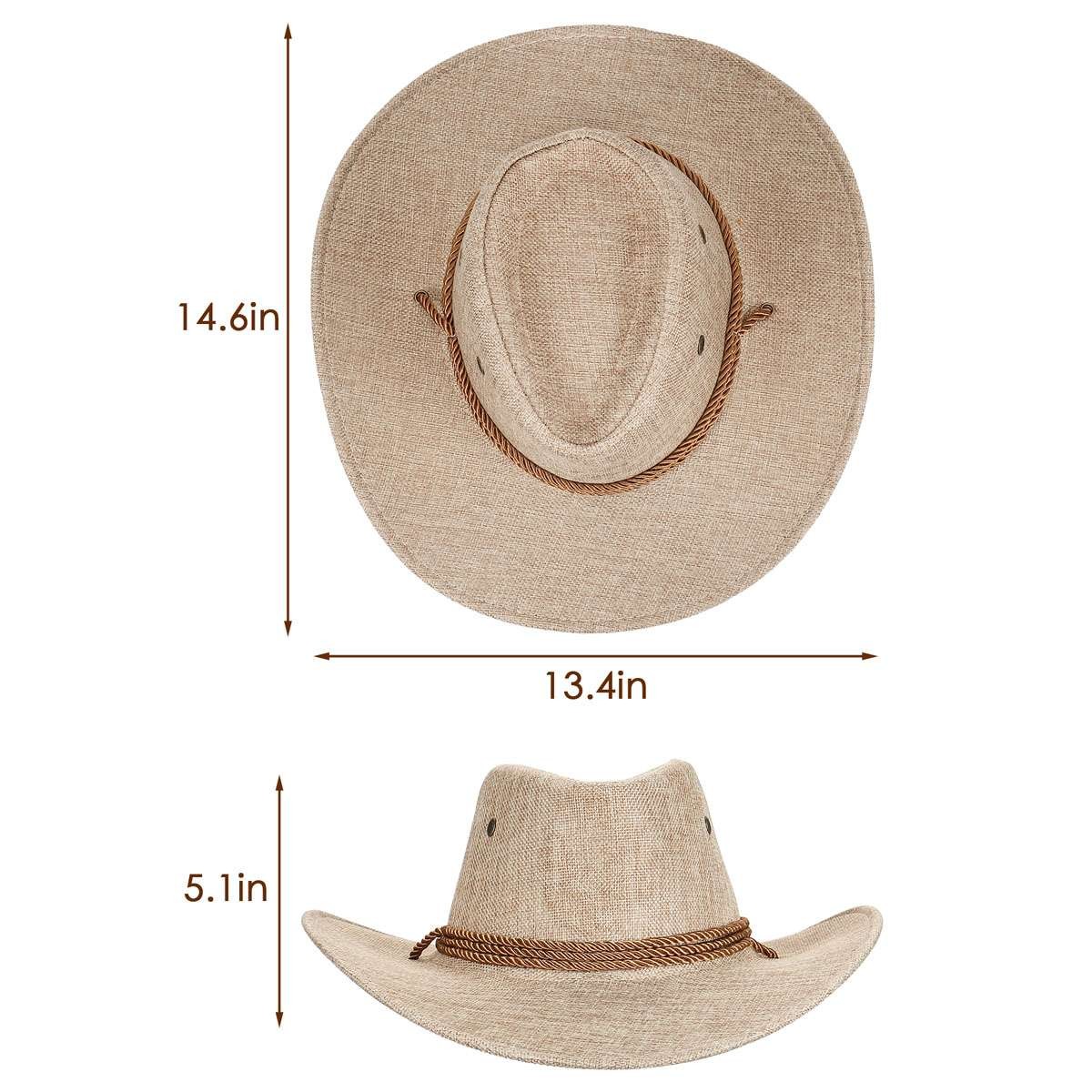Mens Summer Bucket Cap Cowboy Fedora Hat Wide Brim Linen Straw Mesh Outdoor Hats
