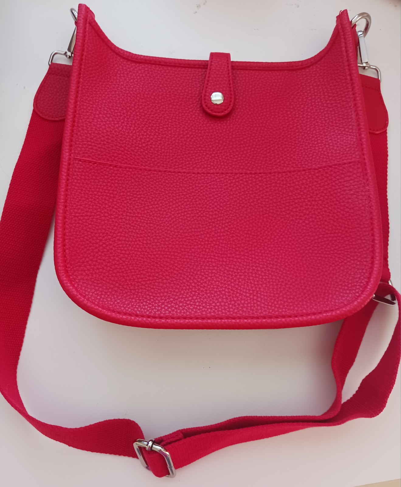 Red Faux Leather Shoulder Bag with Adjustable Strap