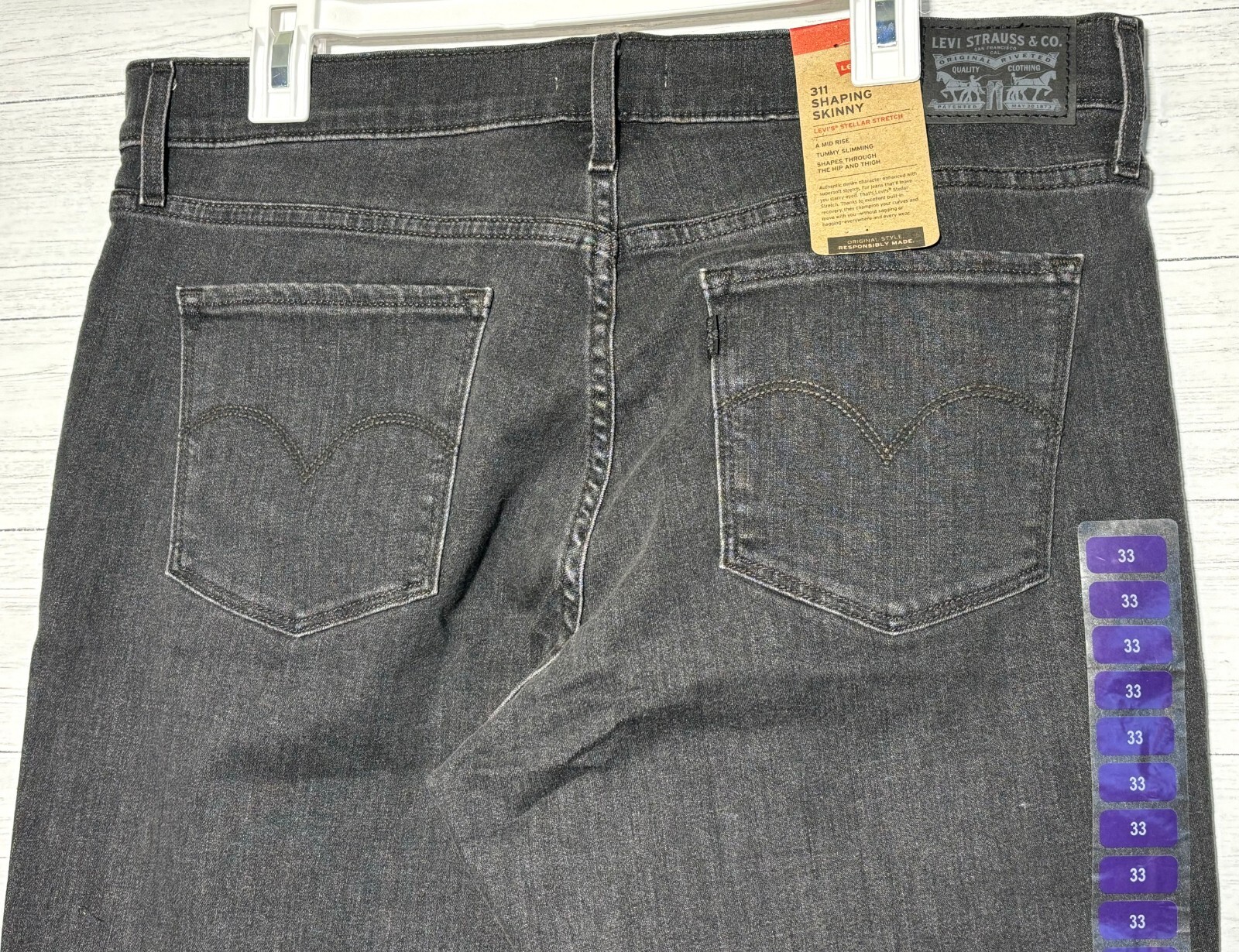 Levis Jeans Women 16 Short 33Wx30L Black Bloom 311 Shaping Skinny Mid Slimming