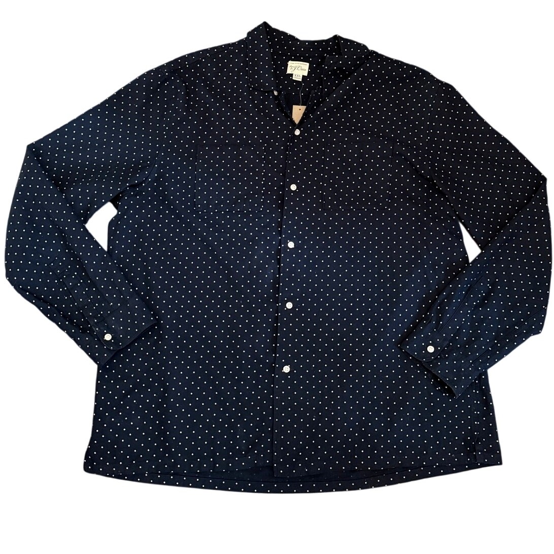 J. Crew Perfect NWT Dark Blue Shirt White Polka Dots Size XXL Wool Blend