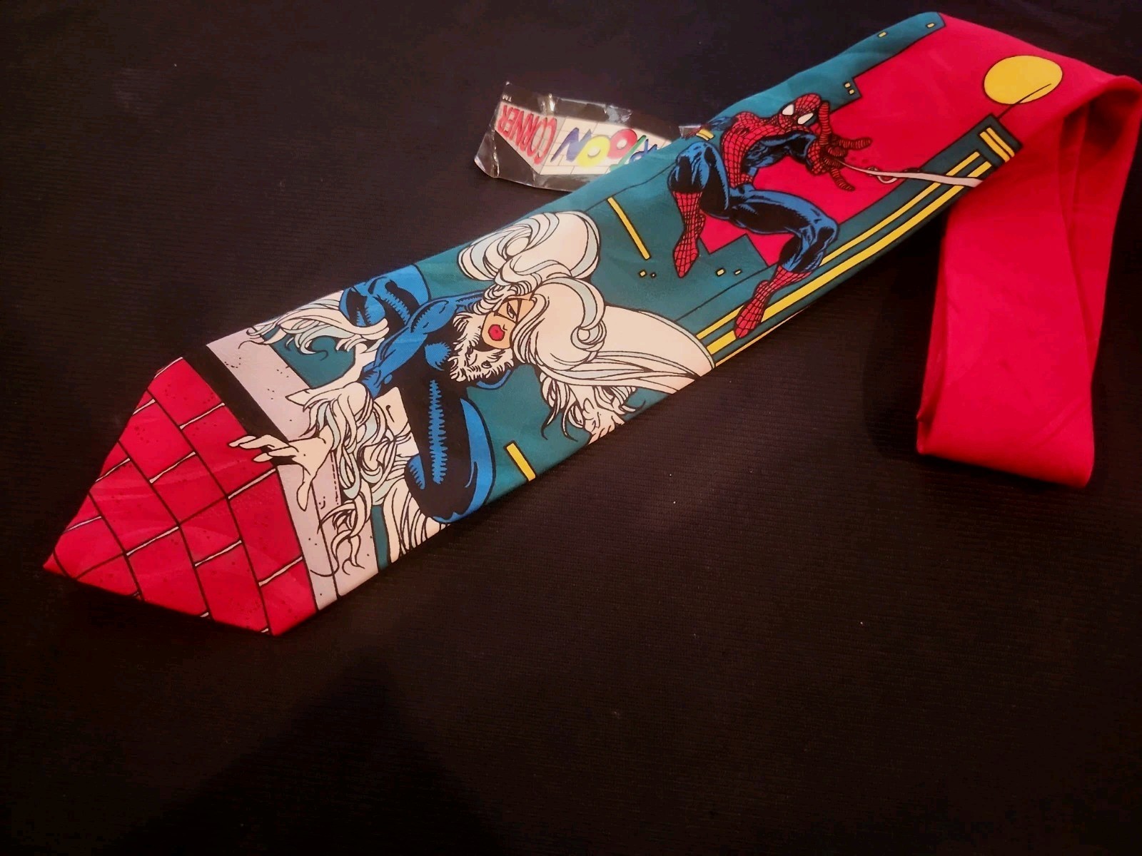 Cartoon Corner Tie Spiderman Black Cat Novelty Necktiec Vintage 1994 NWT NEW