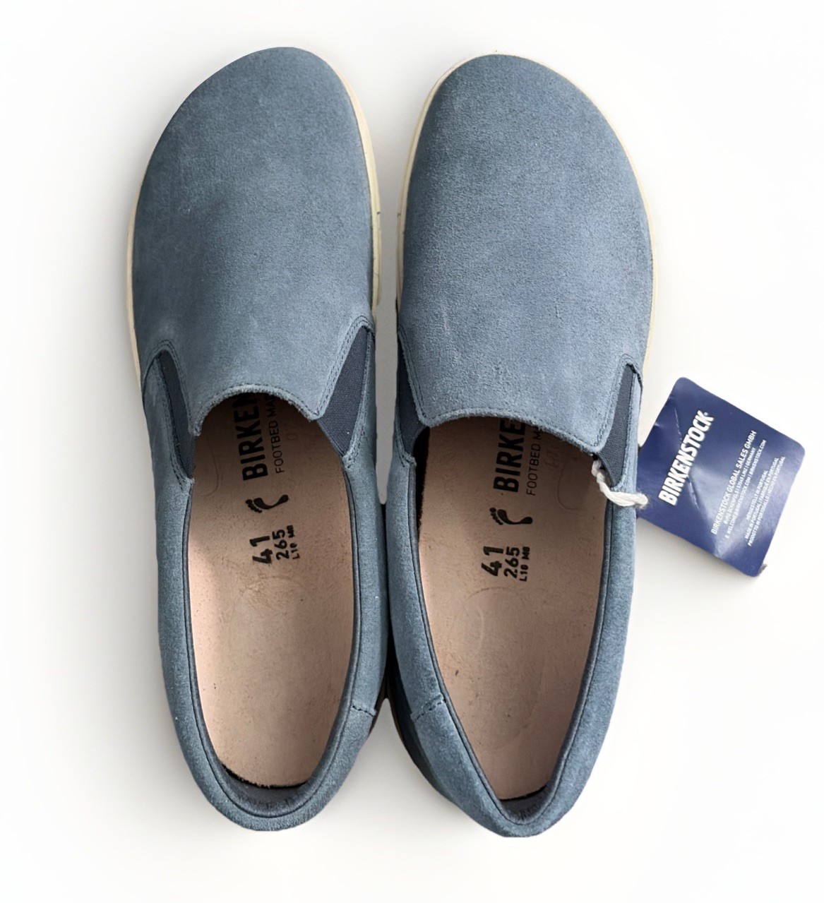 Birkenstock US M 8 W 10 EU 41 Blue Suede Oswego Shoes Slip On Cork Footbed NEW