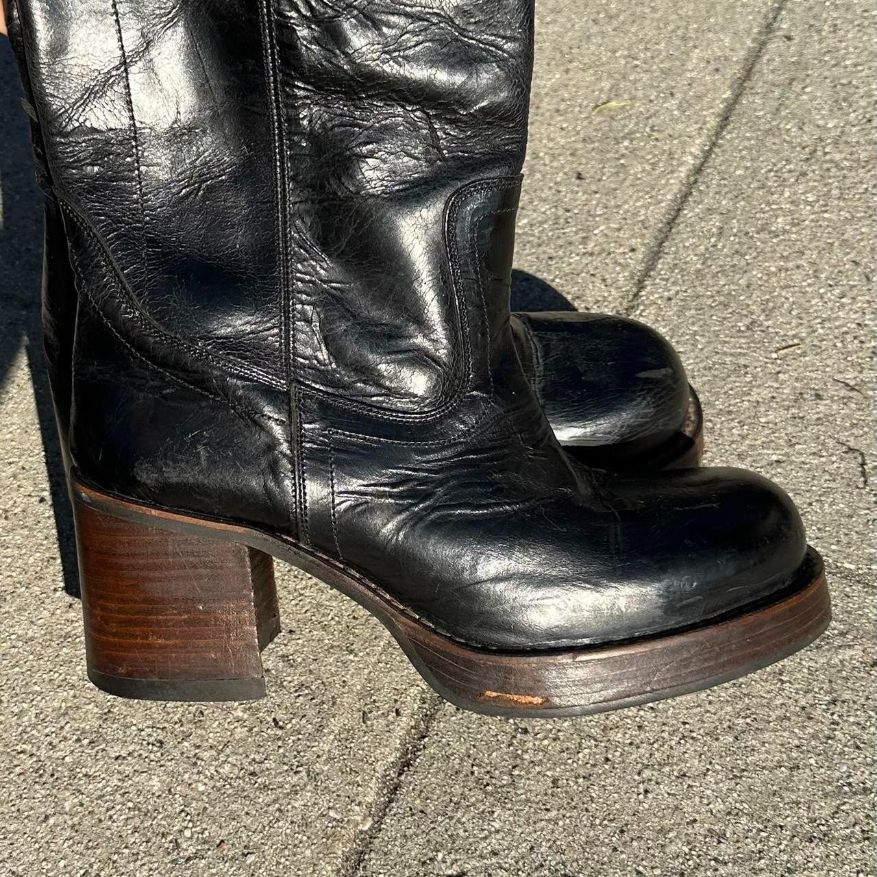 Vintage Destroy Black Patent Leather Platform Campus Boots 40/41