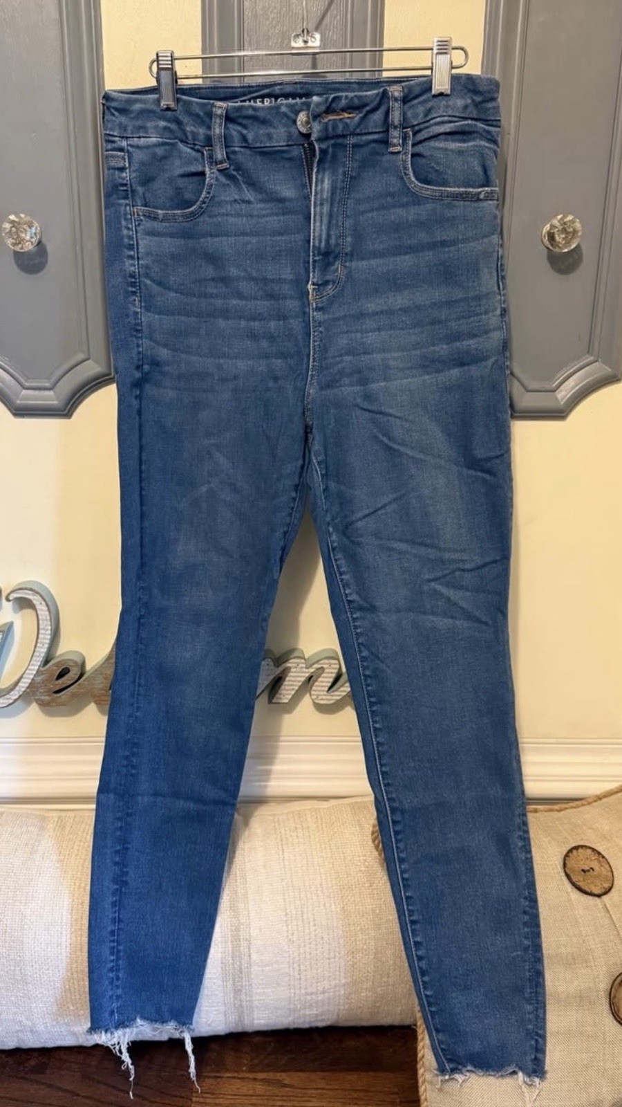 American Eagle Women’s Next Level Stretch Skinny Blue Denim Jeans, 12R, 5-Pocket