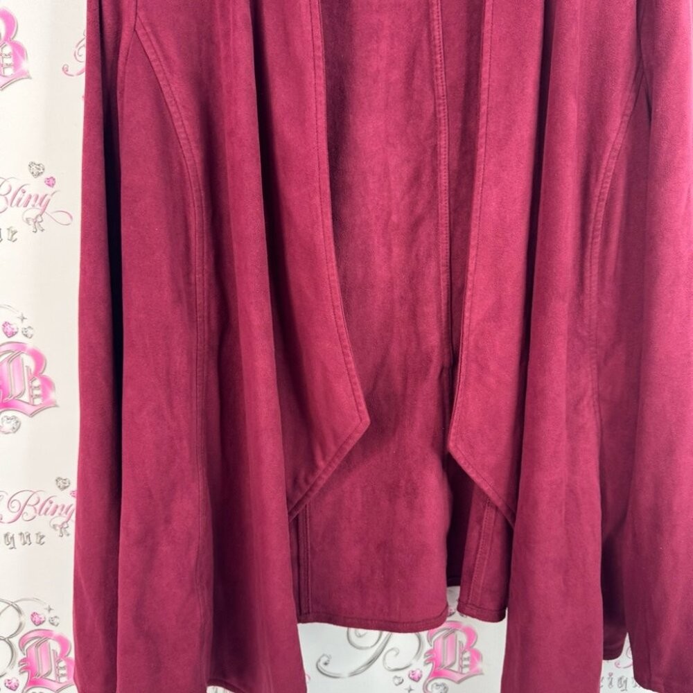 JM Collection cardigan wine 🍷 purple red faux suede Rich Burgundy Cardigan