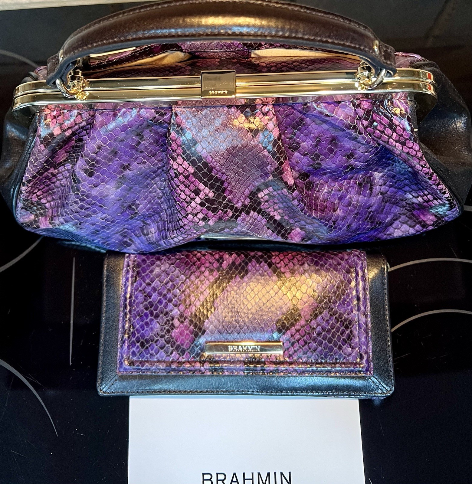 NWT Brahmin Emmett Purple Potion Winterlight Frame Satchel & Matching Ady Wallet