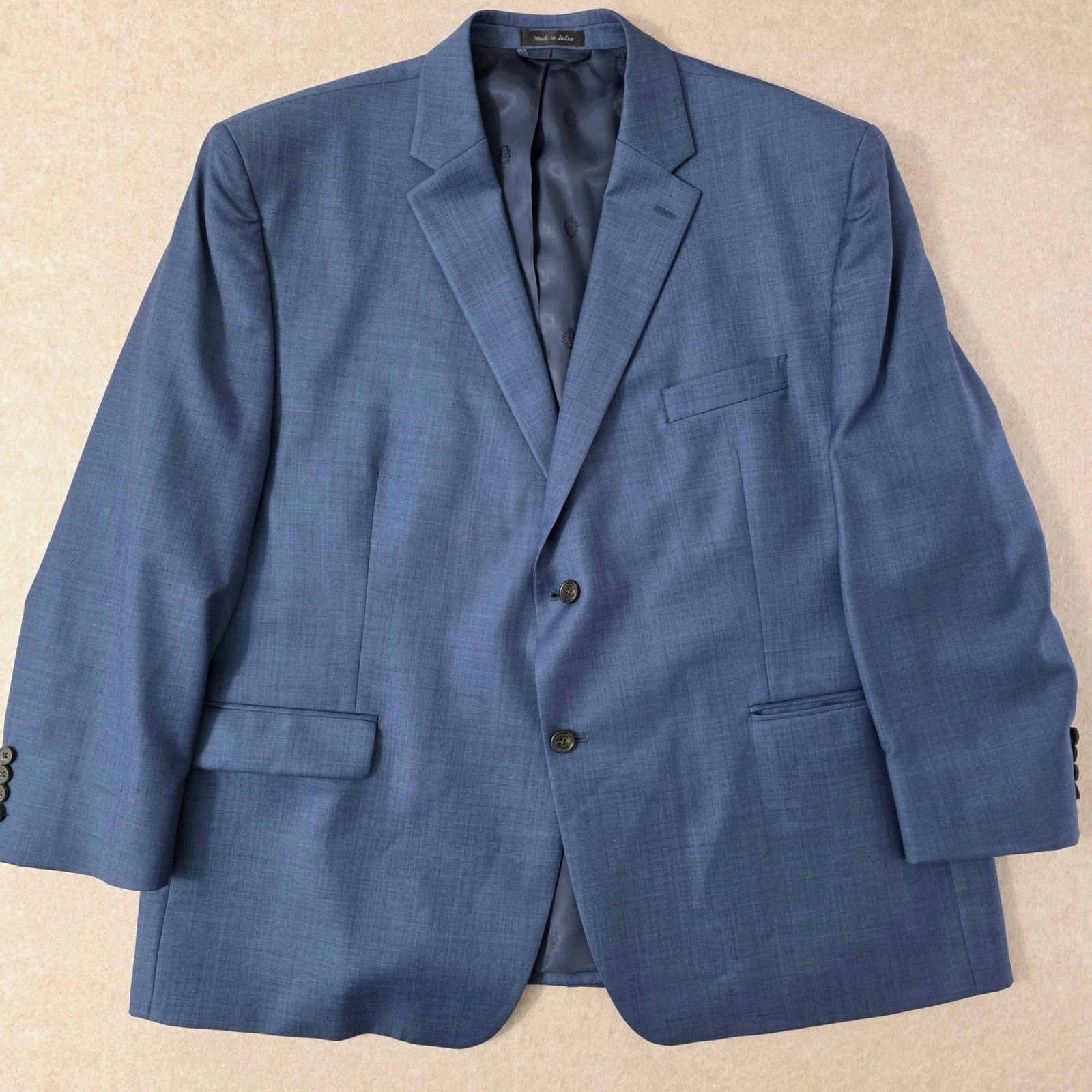 Lauren Ralph Lauren 48S Blue Sharkskin Wool Suit 44″ Waist 26″ Inseam Tailored