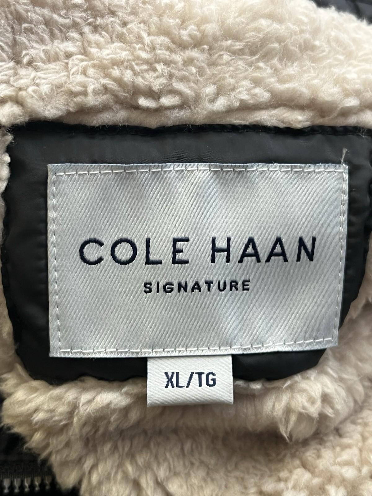 Cole Hann Men Zip & Snap Button Sherpa Lined Diamond Black Quilted Jacket Sz XL