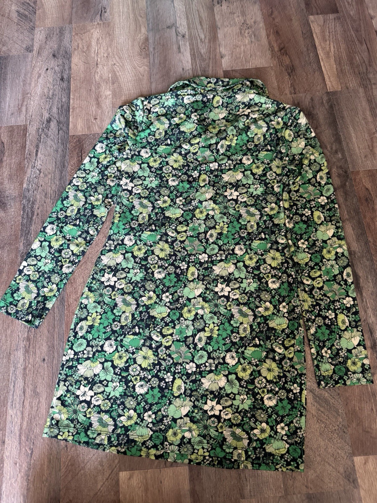 Zara Womens Small Green Floral Mini Dress Long Sleeve Collared Button Front