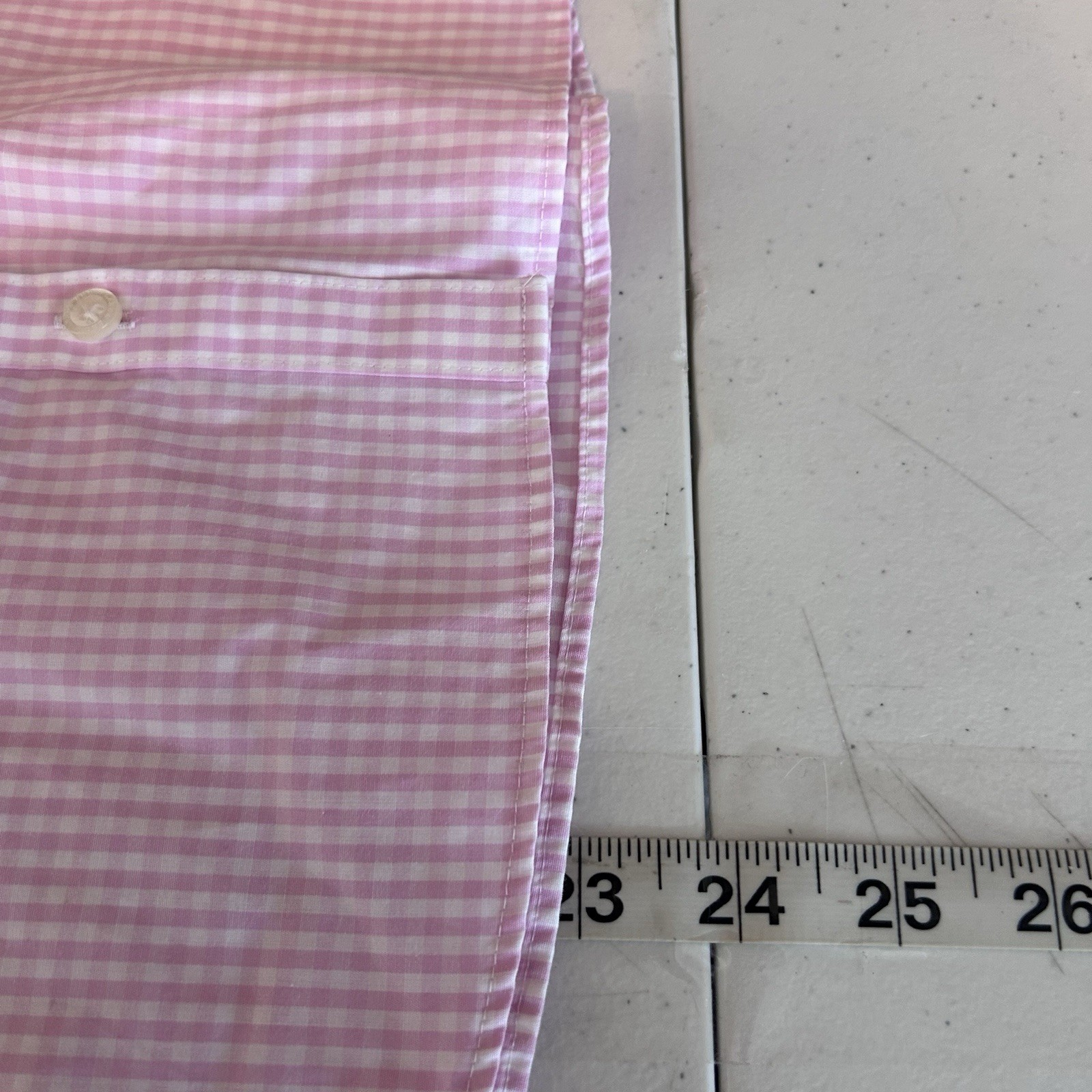Lands End Womens 10P Button Front Shirt Pink White Gingham Check Supima