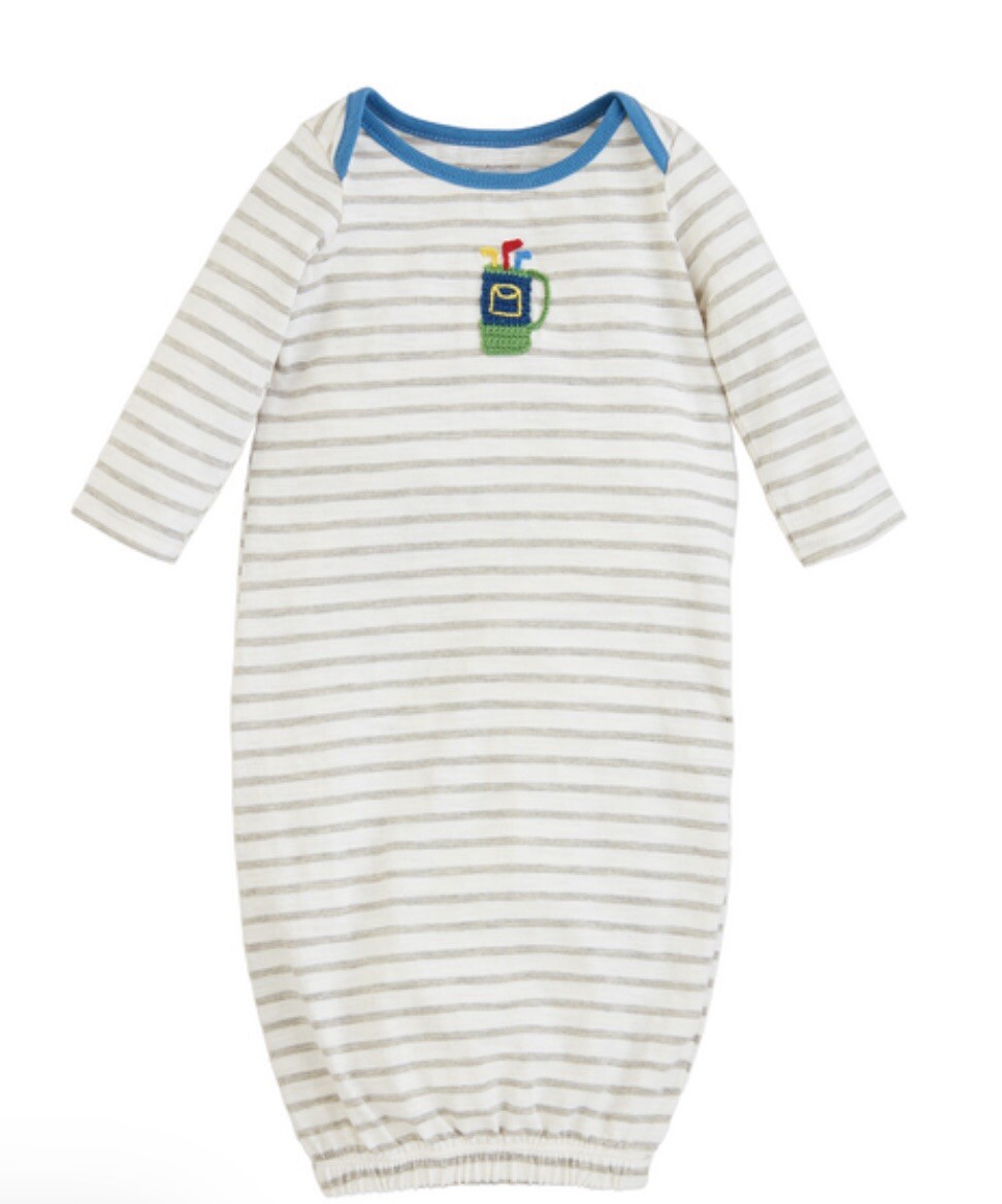 NWT Mud Pie Baby Boys Blue Cotton Embroidered Golf Clubs Sleeper Gown Size 0-3M