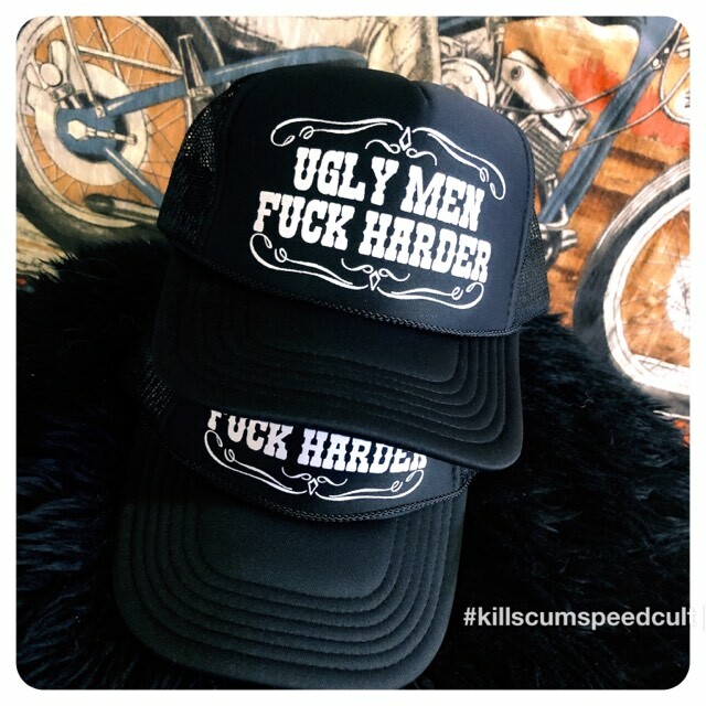 UGLY MEN F* HARDER funny biker old school hat punk vintage party hat shovelhead