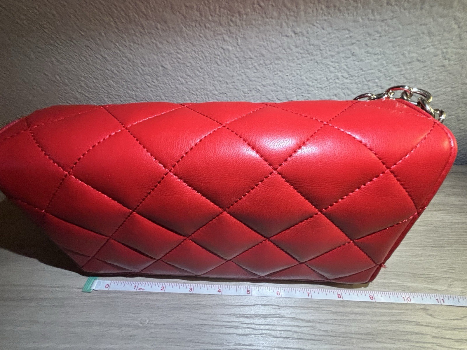 Steve Madden Red Quilted Shoulder Bag, Zip Closure,w/Charms-0126Bin5