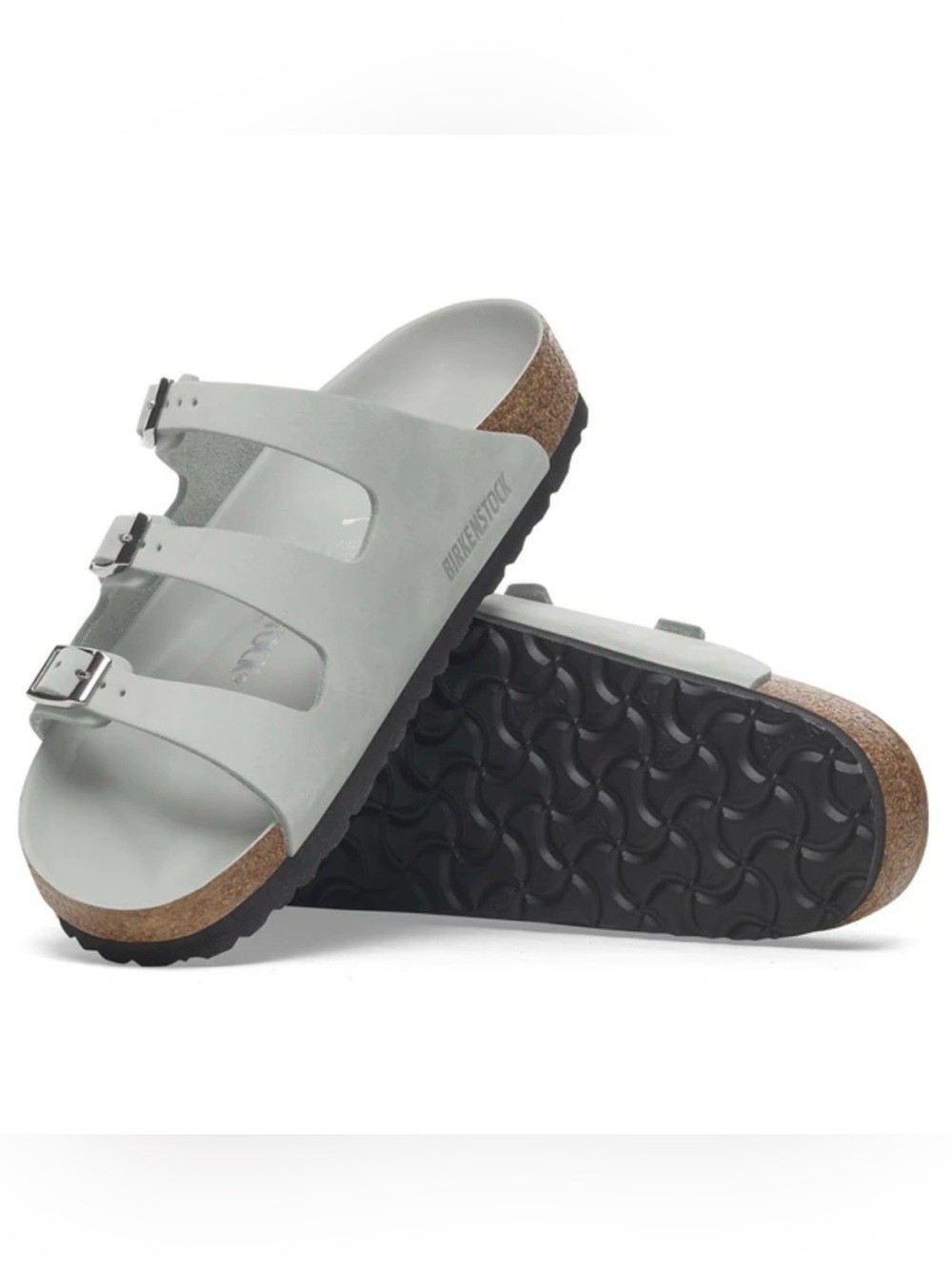 NWT Birkenstock Florida Fresh pure sage with Black Outsole Sandals Sz 40