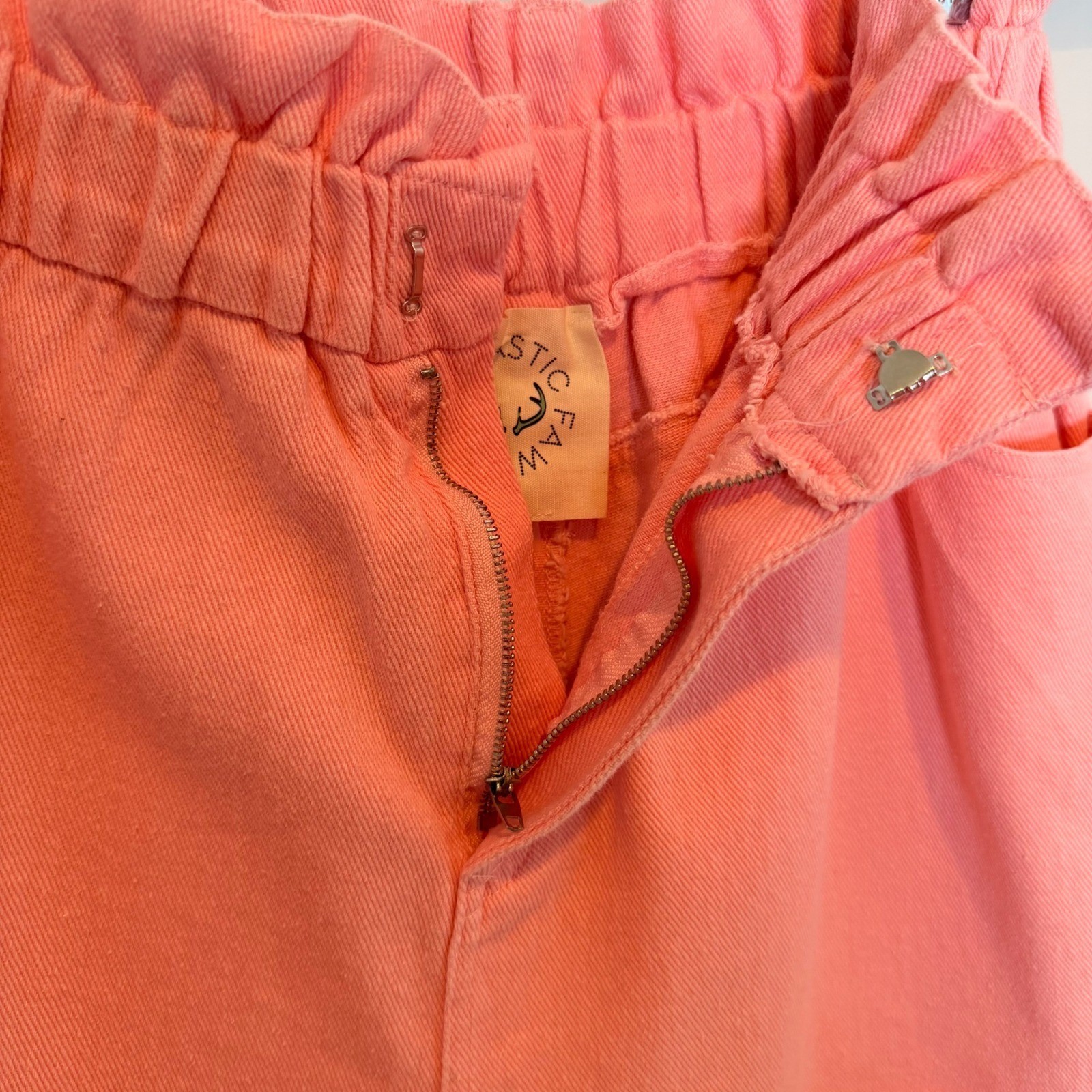 Pastel Pink Cotton Denim Paperbag Shorts (M) Summer Beachy Girly Casual Elastic