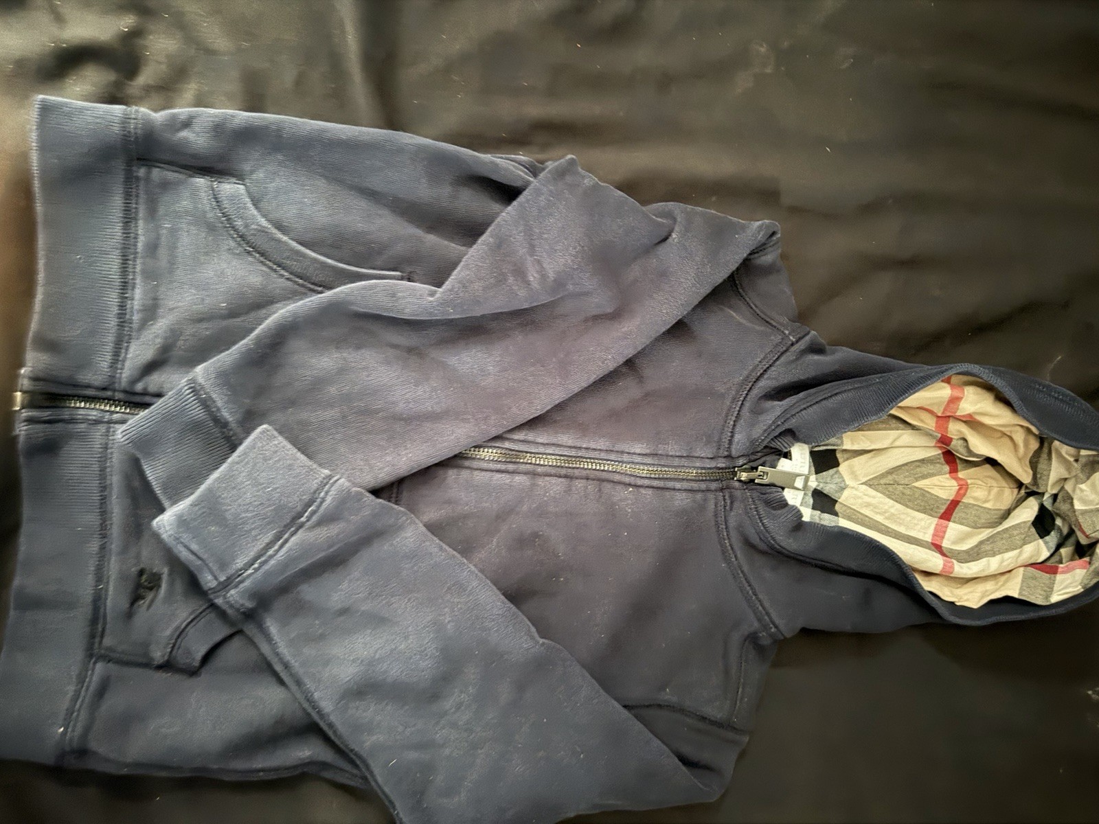 Authentic Burberry Kids Zip Up Hoodie Navy With Baby Blue Logo Gently Used