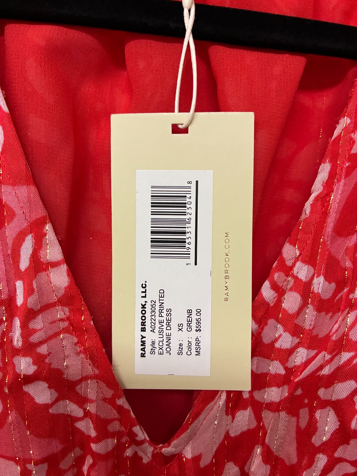 Ramy Brook Printed Ruffle Dress Red And White V Neck Size XS