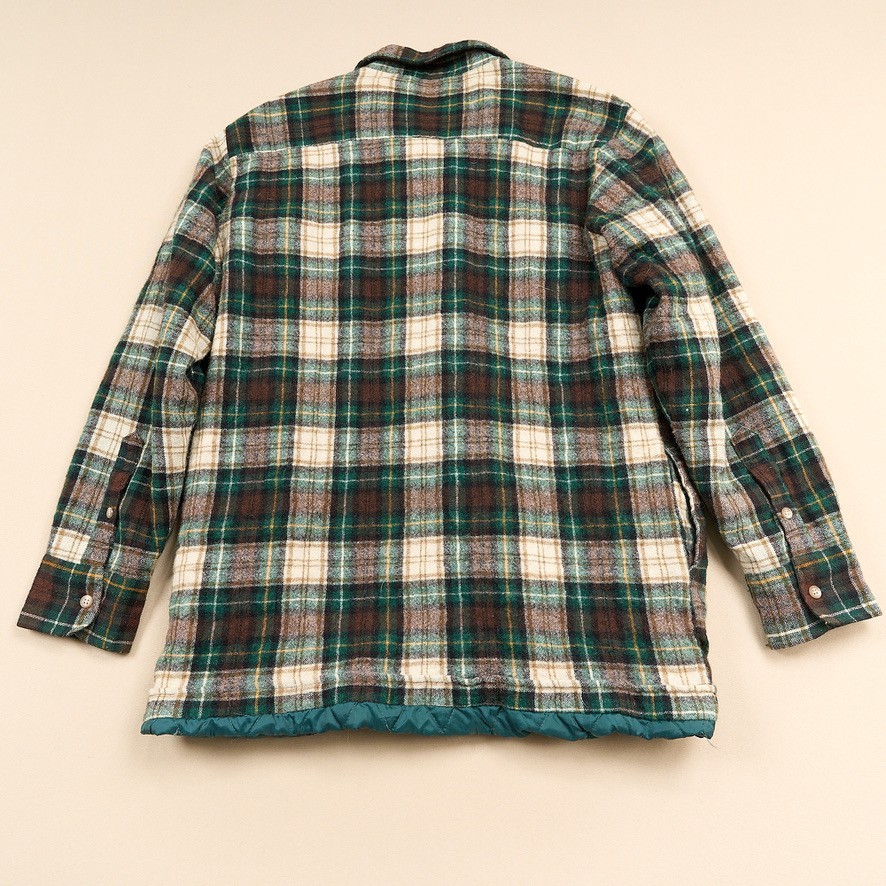 Arrow Sportswear Shacket Mens L Green Brown Plaid Lined Quilted Wool Vintage 70s