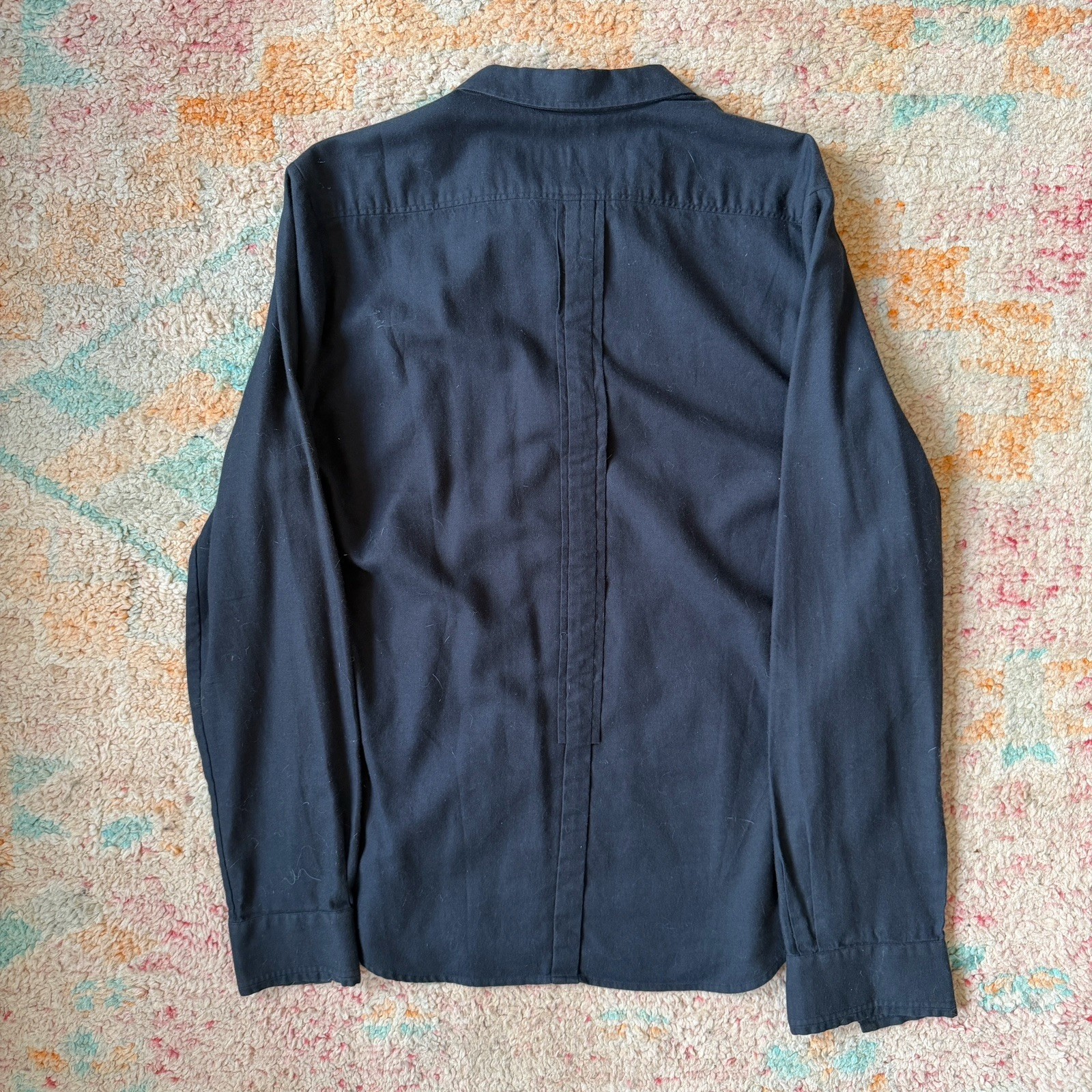 Veronique Branquinho Men’s 52 Black Solid Wool Cotton Woven LS Button-Up Shirt