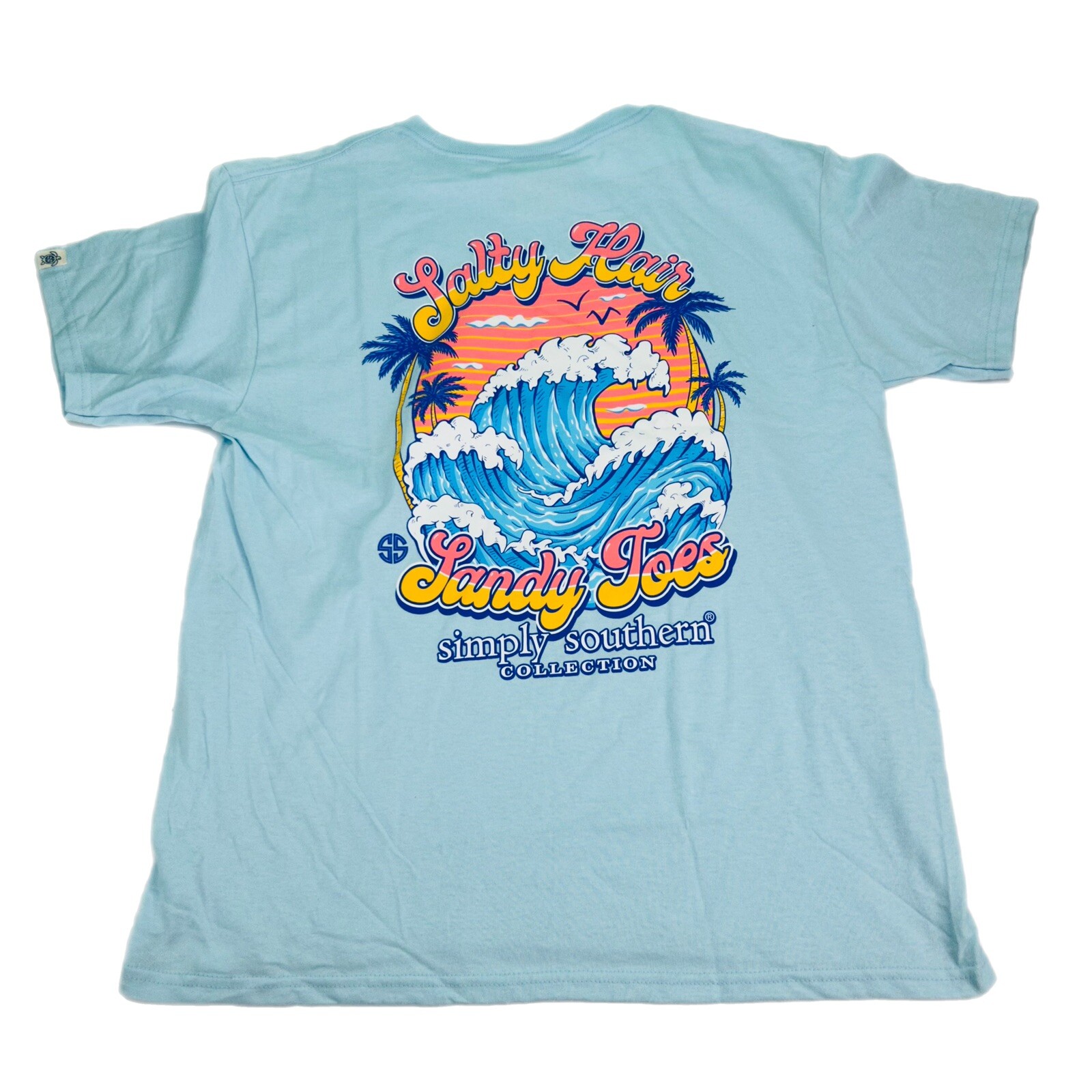 Simply Southern T-Shirt Womens Large L Blue Salty Hair Sandy Toes Beach Ocean