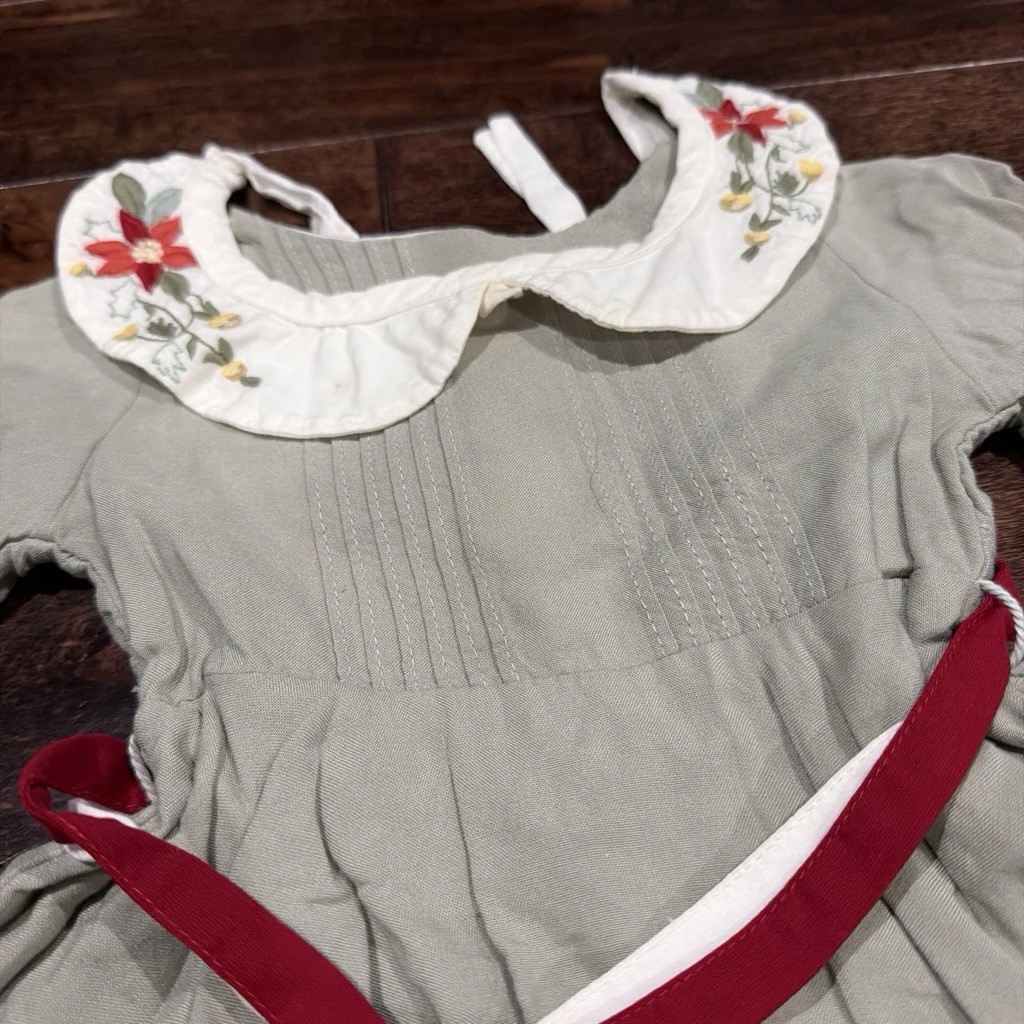 WD Wolf Girls 12M Gray Fit & Flare Floral Peter Pan Collar Ribbon Lined