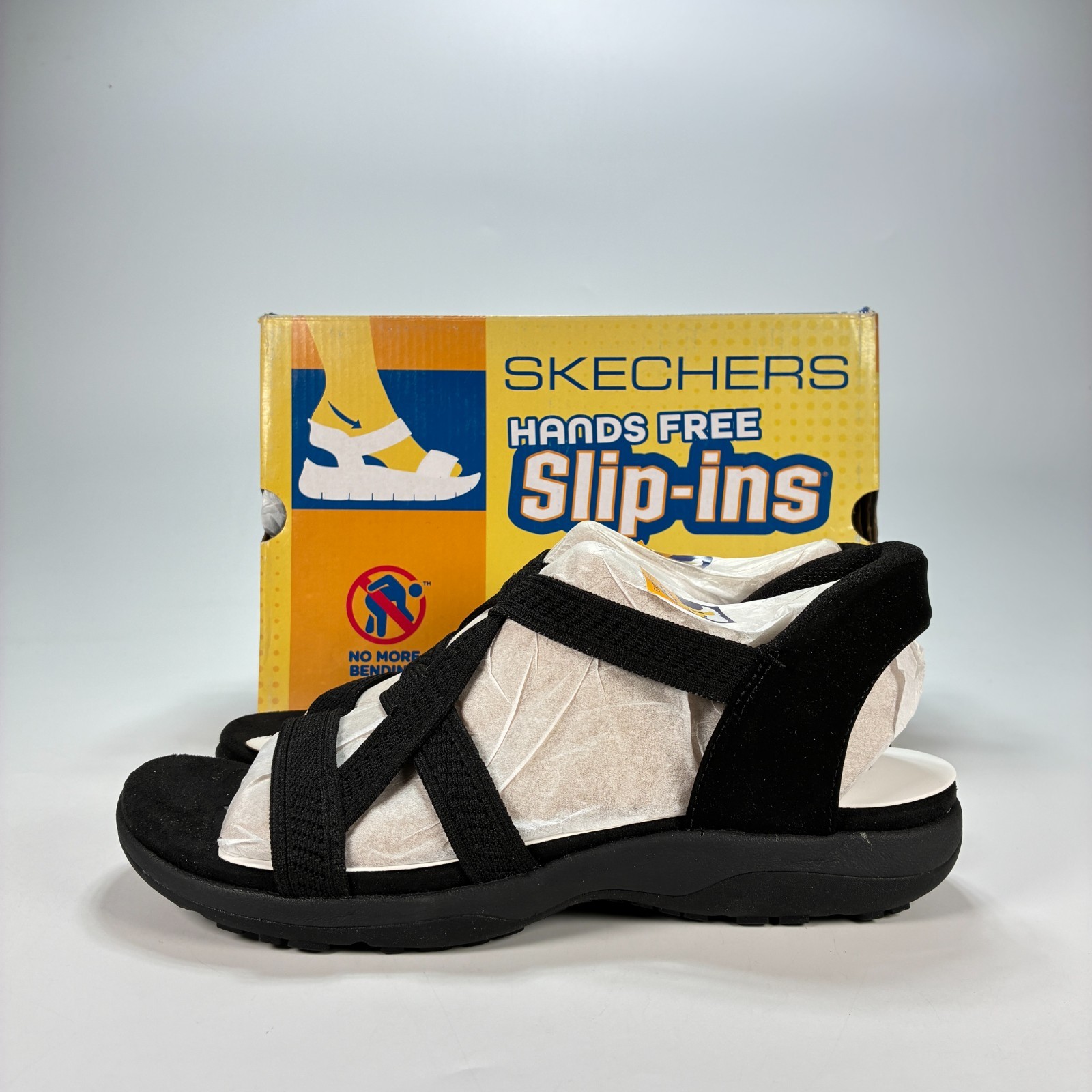 Skechers Slip-ins Reggae Slim Daily Vibe Black Casual Sandals 164038 Womens Sz 9