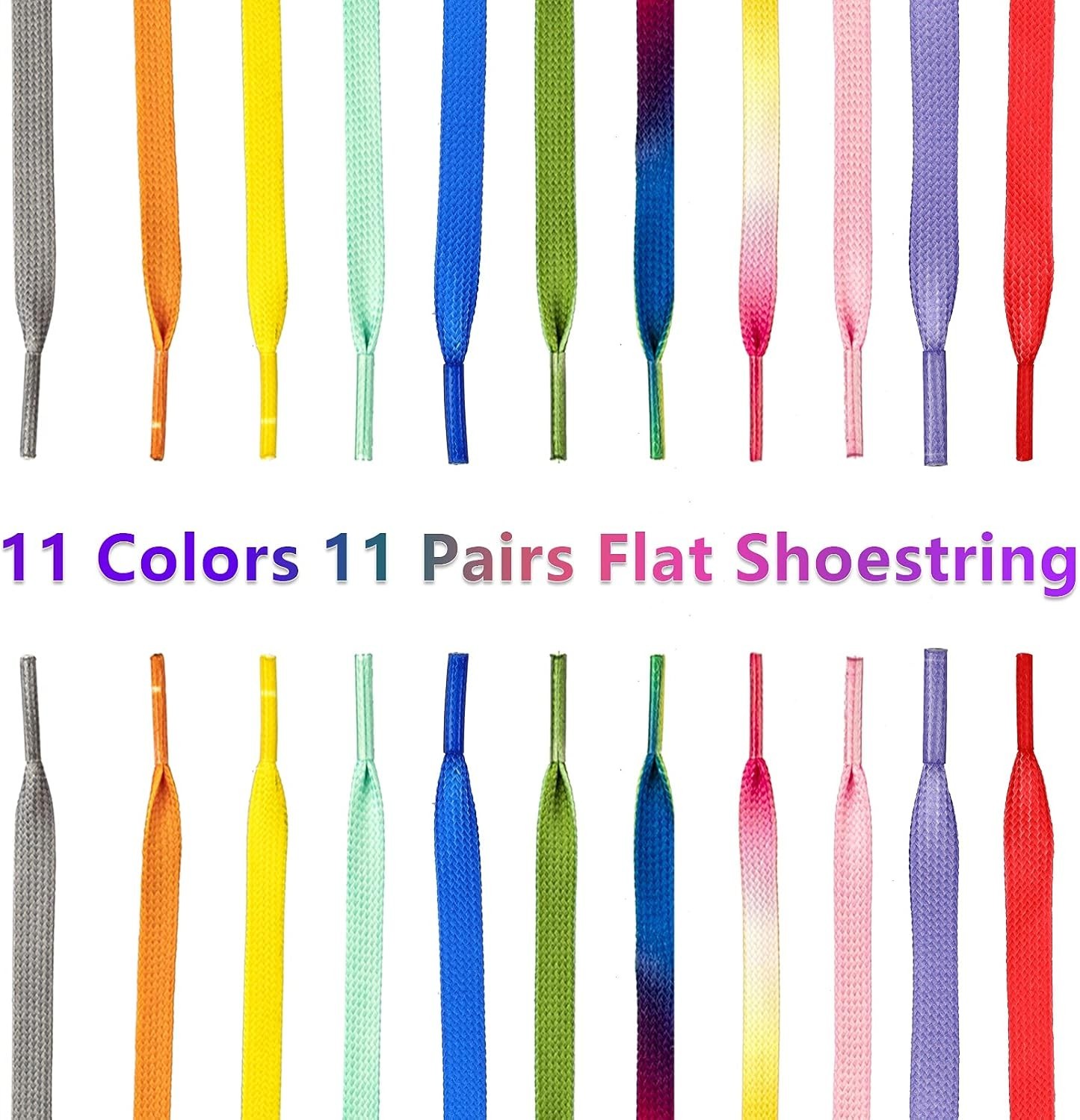 Colorful Flat Shoestrings Set 11 Pairs 47″ Random Color