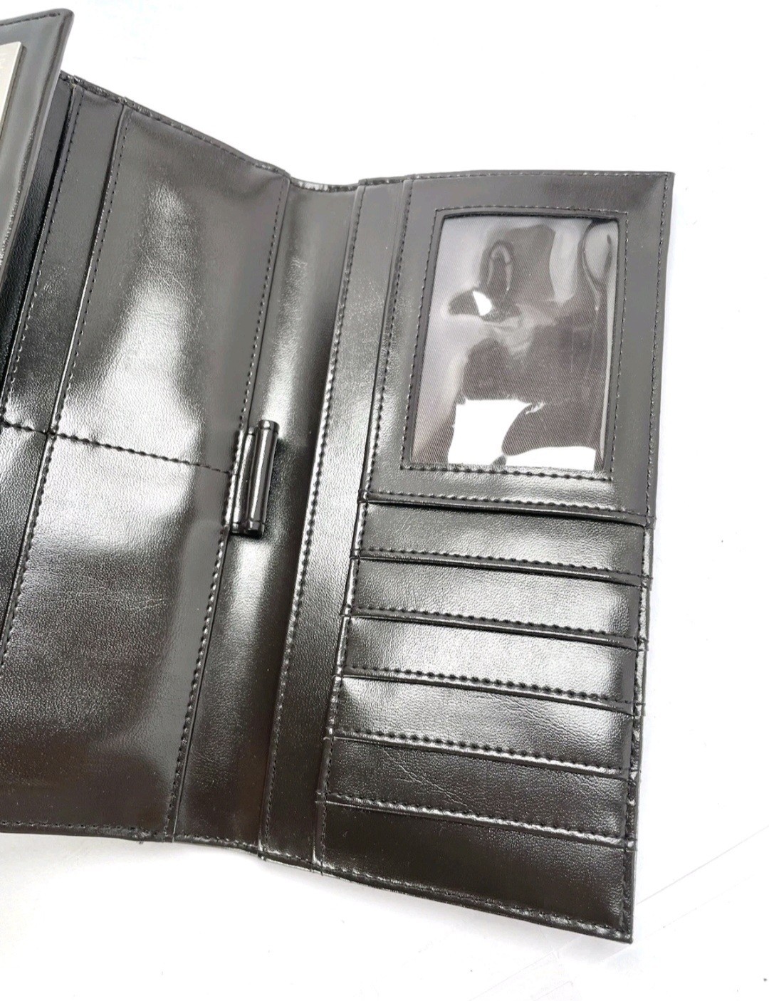 Esprit Black Faux Leather Card Slots Organizer 4”x8” Clutch Wallet
