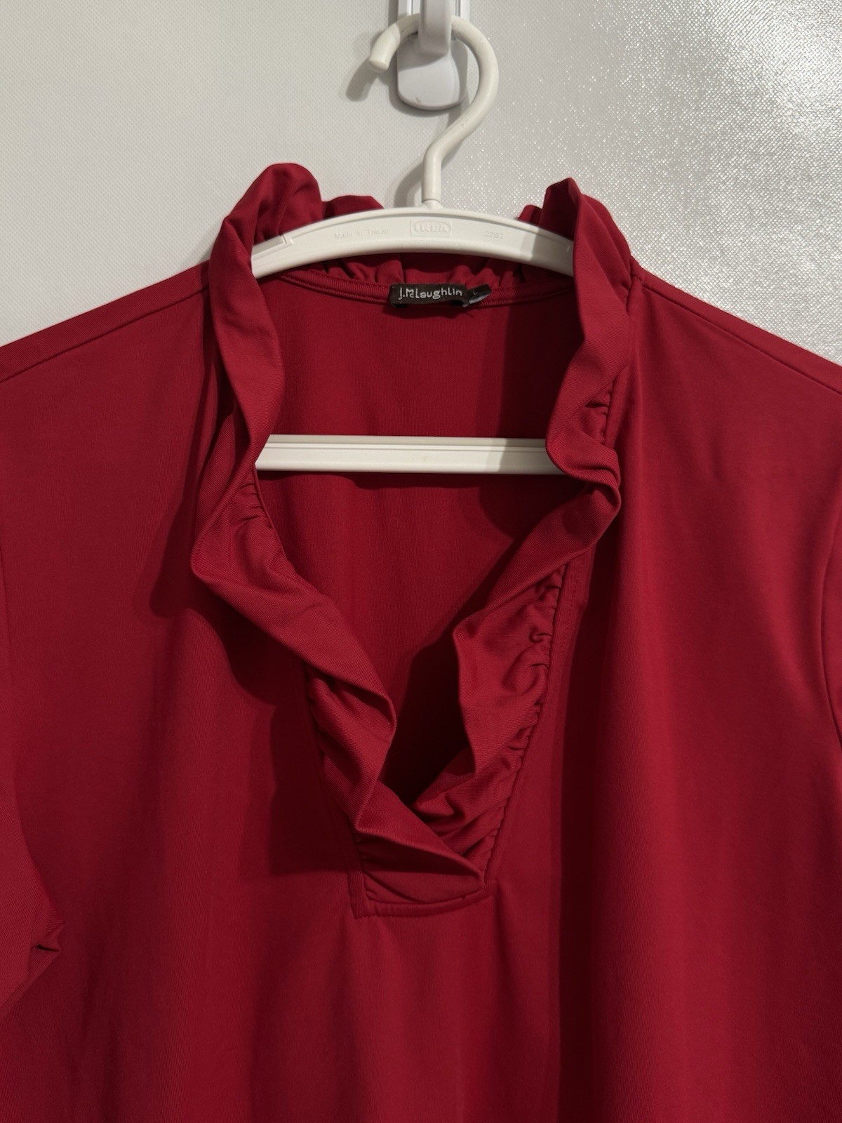J. McLaughlin Large Durham Top Red Womens Catalina Cloth Ruffle Neck Office