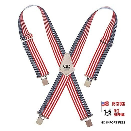 110USA Heavy Duty Elastic Work Suspenders, USA Print Flag