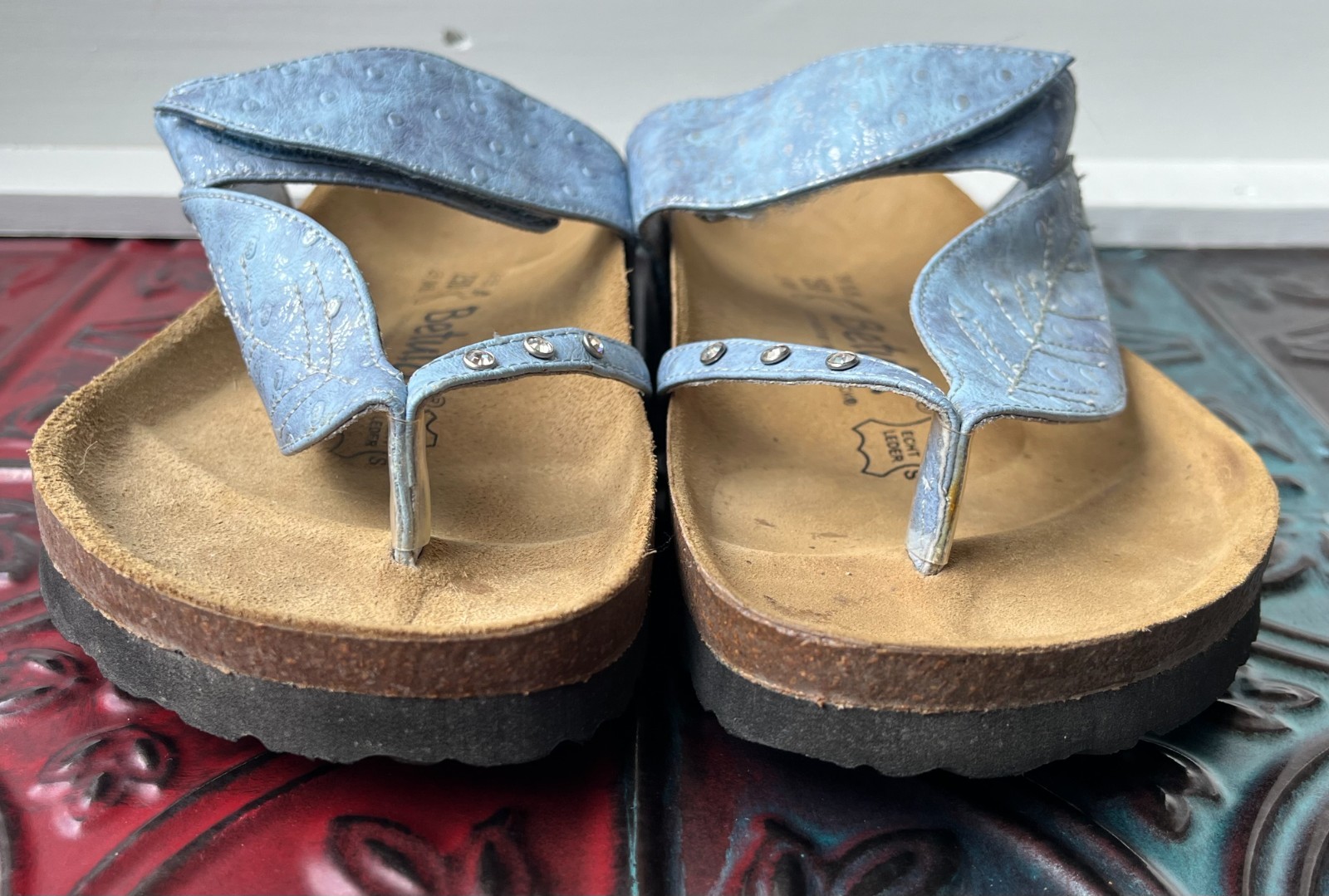 Betula Birkenstock Bombay Leaf Sandal Womens 8 EU 39 Blue Leather Birko Flor